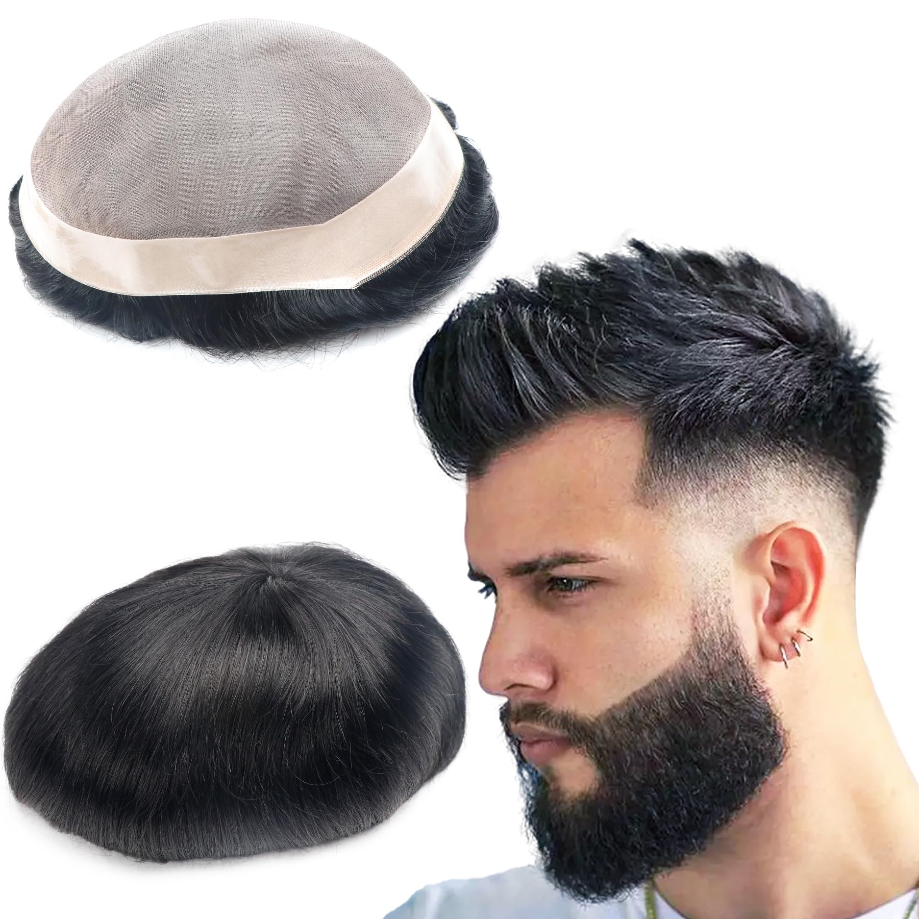 Photo 1 of Lumeng Men's Human Hair Toupee 6x8 Inch, 6" Length