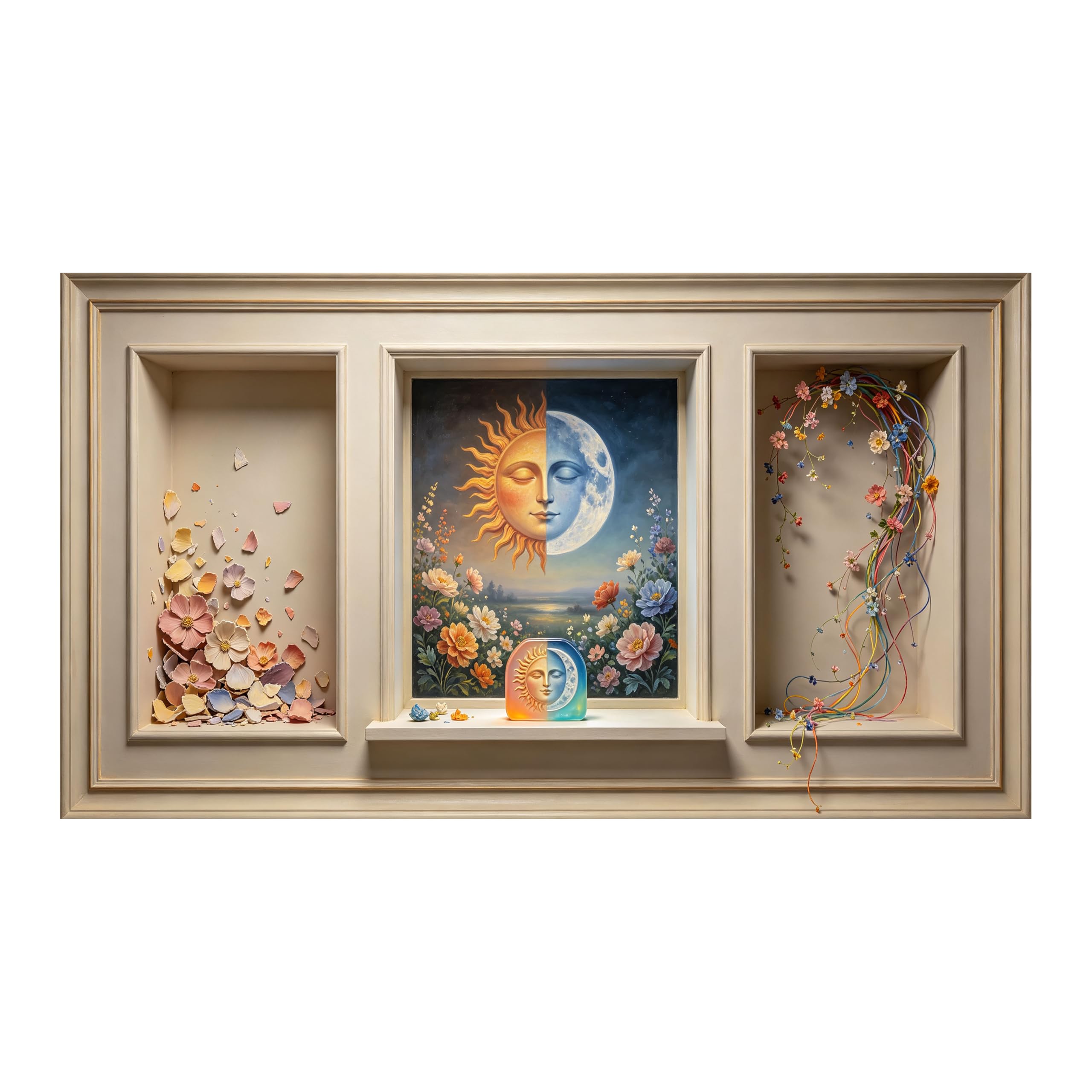 Yzpallescene Art260711166 3D Framed Wall Art Celestial Sun Moon Botanical Surrealism Large Size Selfadhesive Removable Wall Decor Prints Artwork For Living Room Bedroom Office