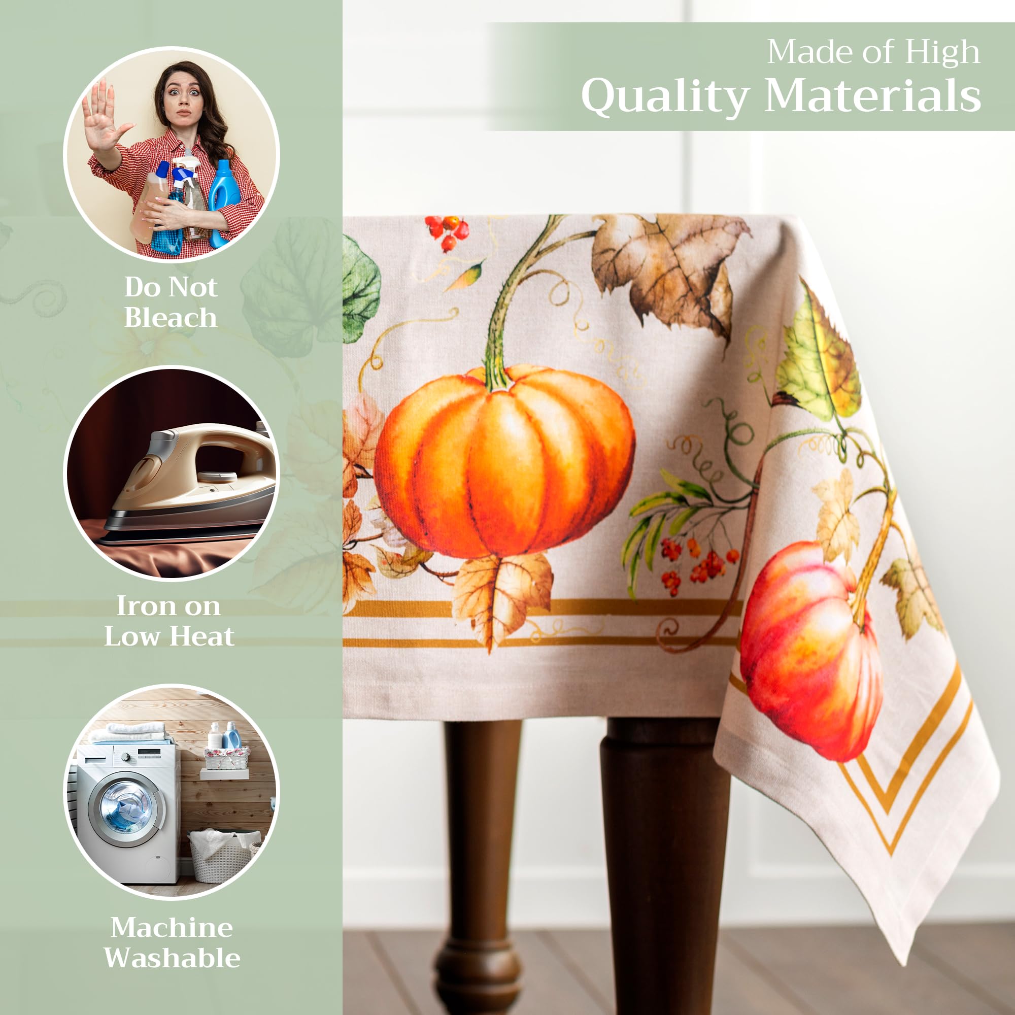 Maison d' Hermine Maison d'Hermine Tischdecke Rechteckig 100% Baumwolle 180 cm x 140 cm Wiederverwendbar Alltagsgebrauch für Weihnachtsdekorationen Esszimmer Landhaus Zuhause Party Festlich (Potiron) – Bild 3