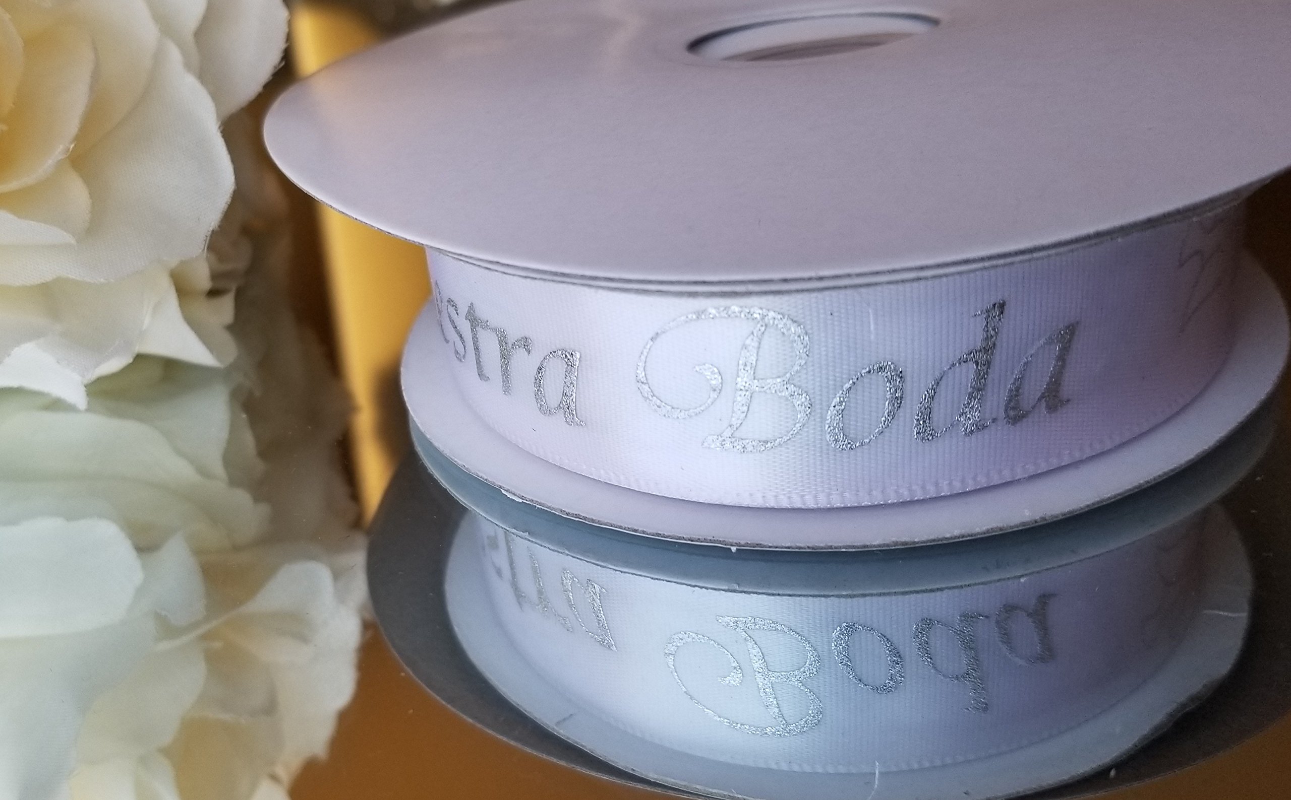 3/8"&7/8" Width Multi Color 25 Yards Roll Quinceanera Sweet 15 Baby Shower Wedding Favor Bridal Memorial Printed Satin Ribbon (7/8" Nuestra Boda)