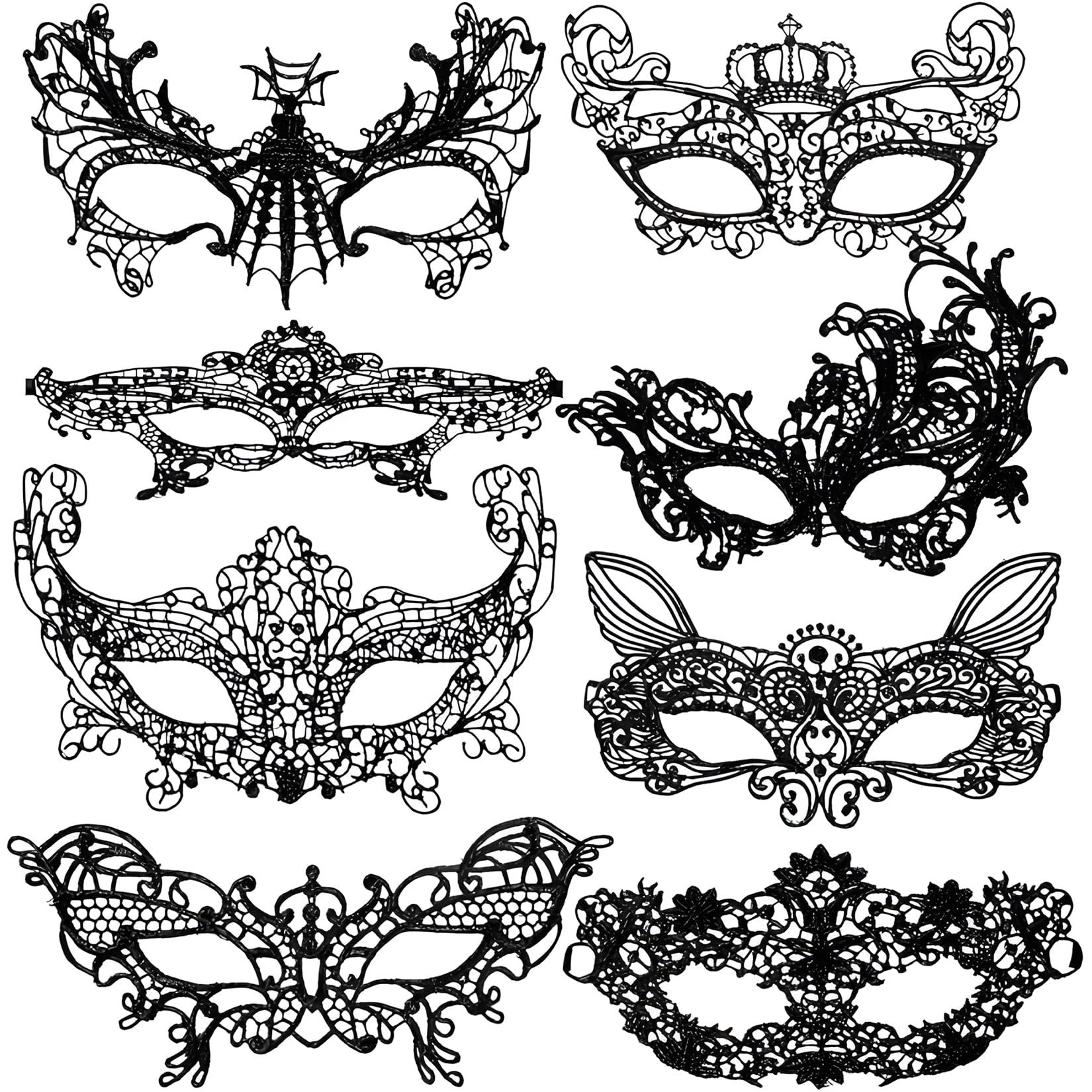 8 Szt Weneckie Maski, Czarne Seksowne Damskie Maski Z Koronki, Maska Z Koronki Na Bal Maskowy Halloween, Kostium Karnawałowy, Bal Absolwentów, Impreza Kostiumowa