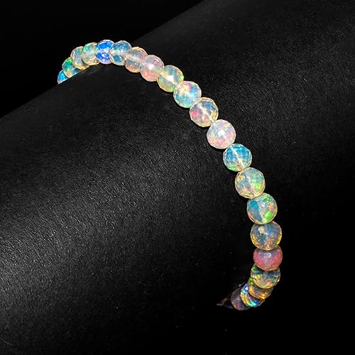 Miniatura 3 de Ultra Fire Ethiopian Opal Gemstone Beads Dainty Choker Bangle Bracelet for Women, Handmade Jewelry, Chakra Healing Crystals, Birthstone, Rhodium
