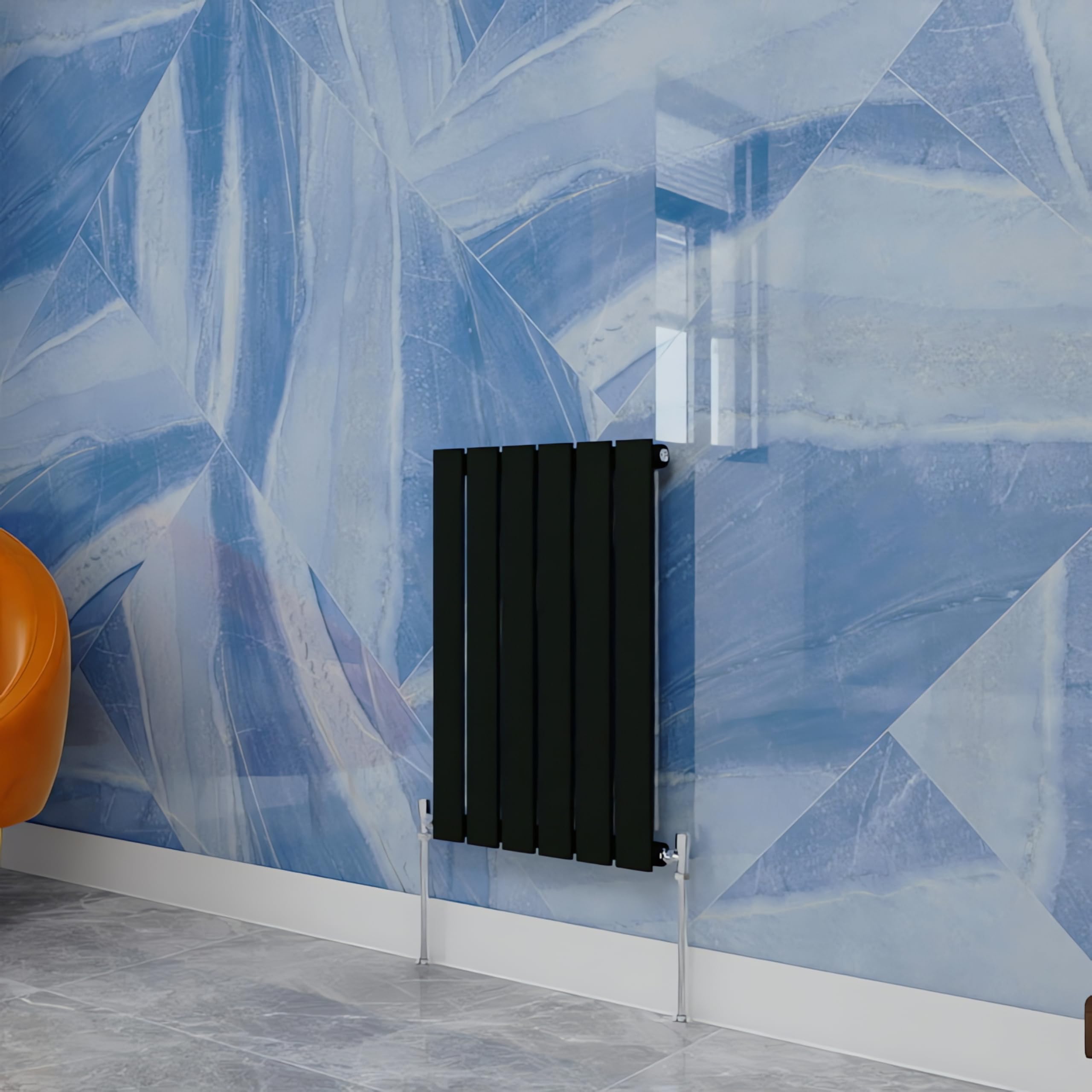 Simple Bathrooms Black Central Heating Radiator,600X408mm Horizontal Flat Single Panel Column Energy-Efficient For Morden Multi-Scene