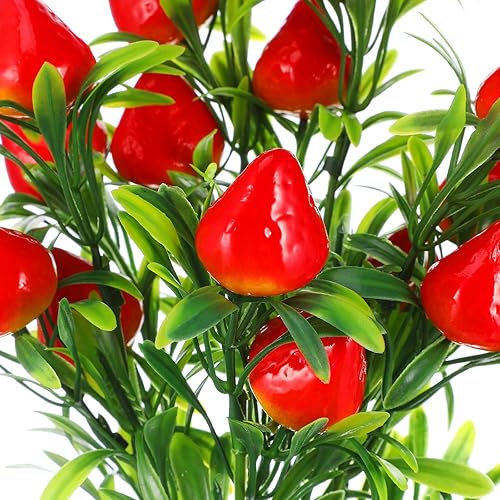 Miniatura 7 de Fresa falsa, 3 piezas de tallo de fresa artificial, adornos de flores de fruta para decoración del hogar, boda, fiesta, fruta artificial