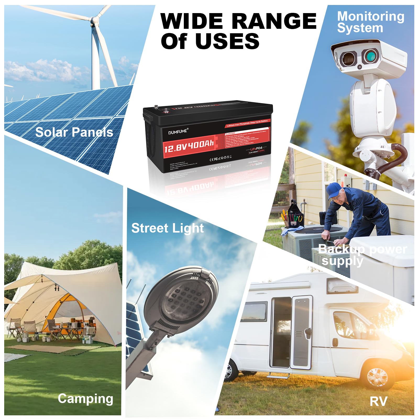 Bateria LiFePO4 12V 400Ah, 5120Wh, BMS 200A, 15000 Ciclos - Bateria Camper Estacionaria para Autocaravana, Solar Aislado, Vehículo Eléctrico y Uso Profesional