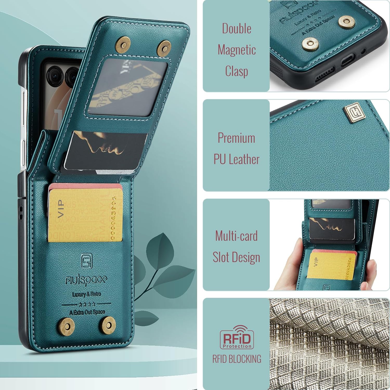 ASAPDOS Crossbody Case Compatible with Motorola Razr 2024/2025 [Not Fit Moto Razr Plus or Ultra],Retro PU Leather Strap Wristlet Flip Case with Magnetic Closure and Card Holder Blue Green