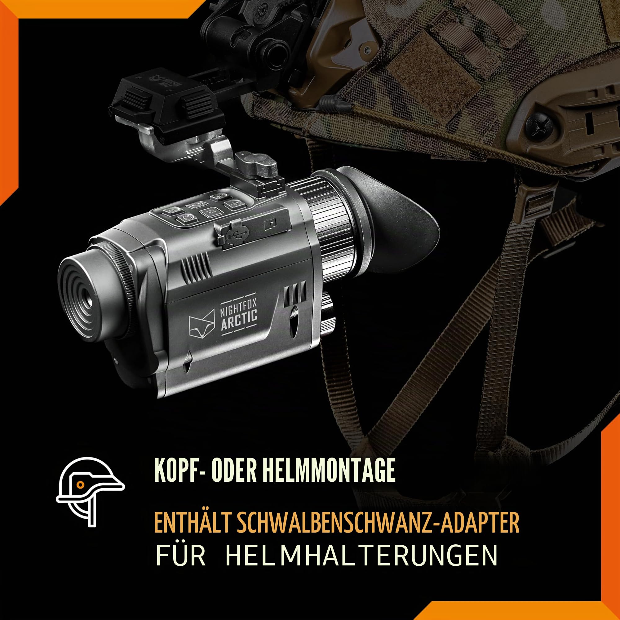 NIGHTFOX Arctic Thermo-Nachtsicht-Monokular, Kopf- oder Helmmontage, niedrige Latenz, 50 fps Thermokamera, IP65 wasserdicht, 24° FOV, 256 x 192 Auflösung