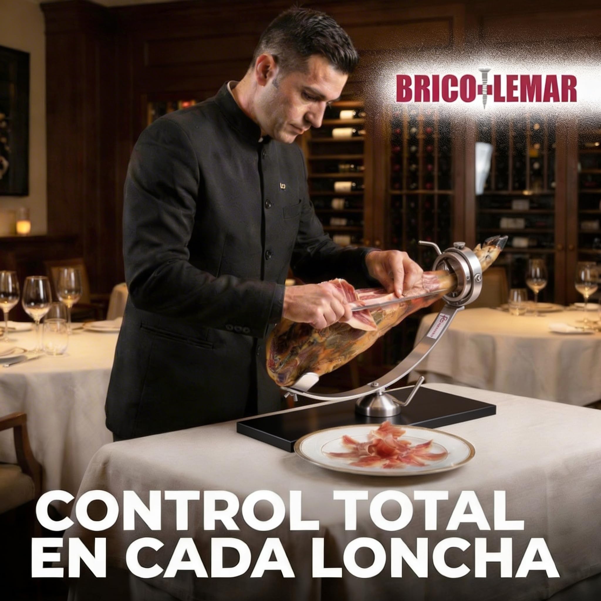 Jamonero Profesional Giratorio 360° Flores Cortés Don Benito – Base Fibra Negra 25mm, Acero Inoxidable, Fabricado en España, Estable y Preciso