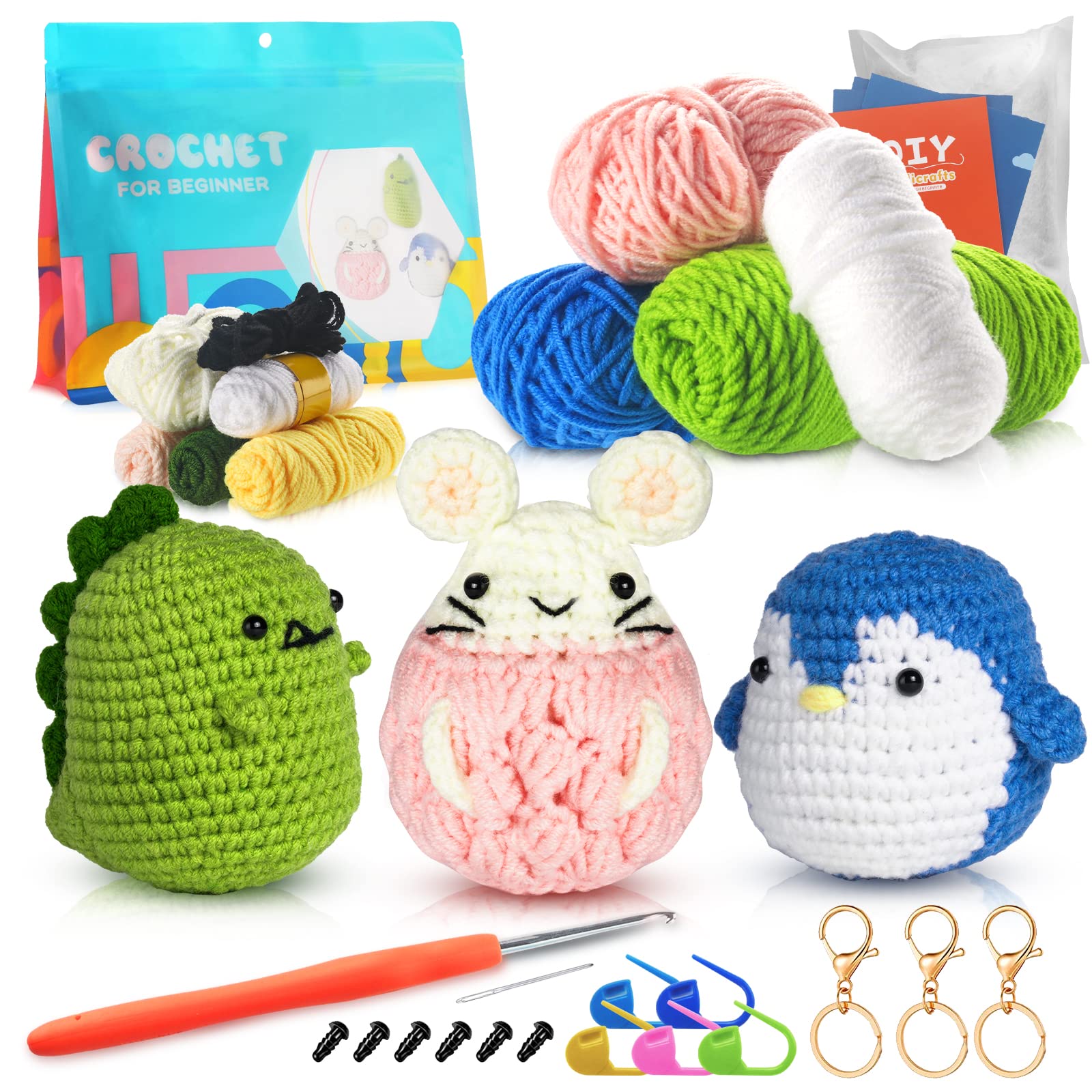 Buy Beginreally Crochet Kit for Beginners, 3Pcs Cute Animals Complete