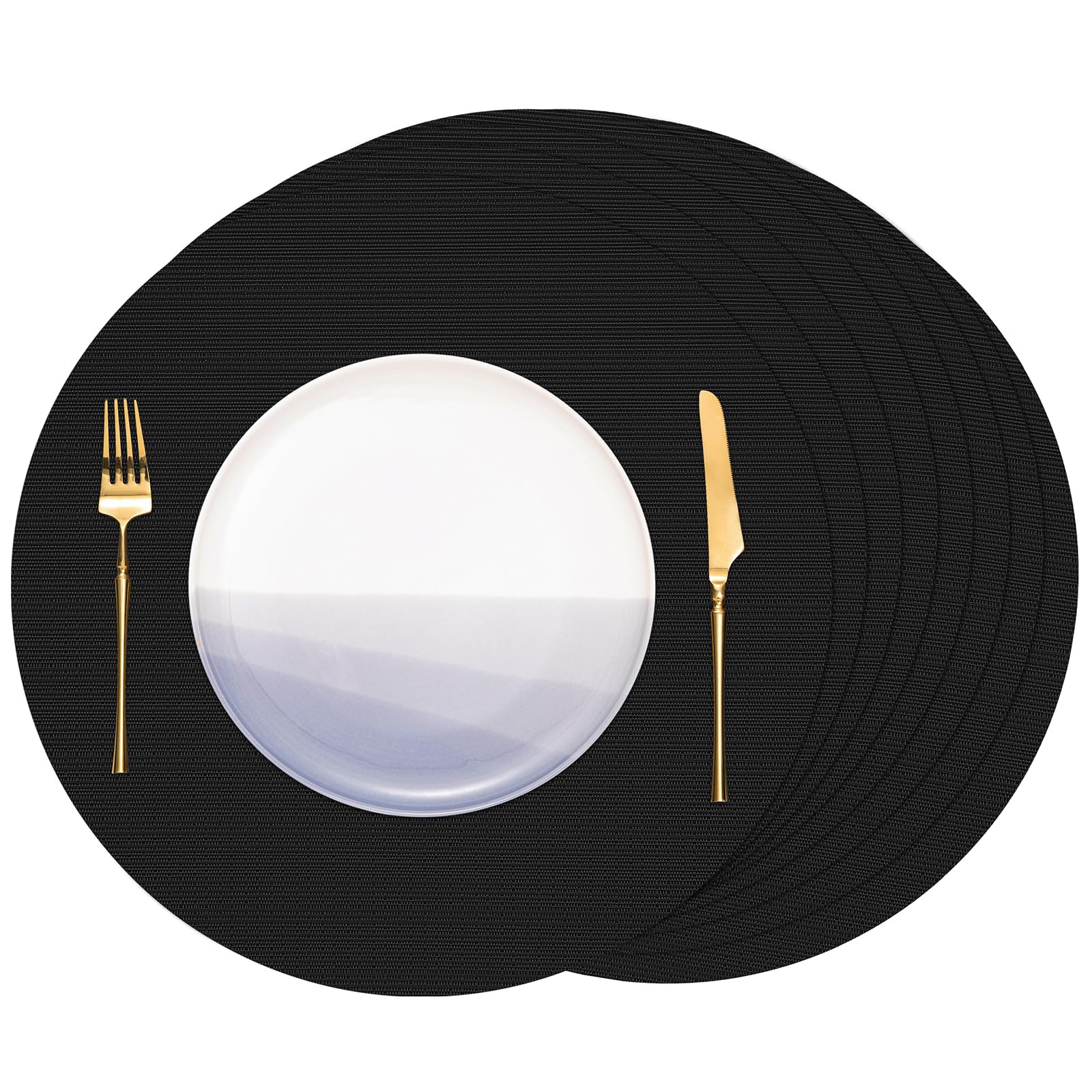 Banchif Tischsets Rund, Tischsets Abwaschbar 6er Set Platzdeckchen PVC Rund rutschfest Platzsets Abwischbar Tischsets Gewebte Platzdeckchen Vinyl Platzsets Durchmesser 38cm