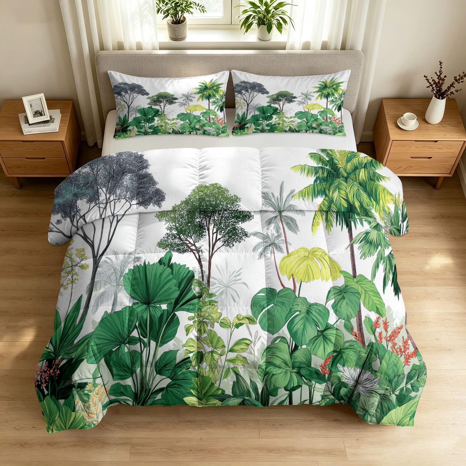 Edredón doble escandinavo de plantas tropicales para dormitorios modernos y acogedores