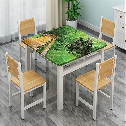 Miniatura 4 de Mantel cuadrado para mesa de bosque, camino de bosque lluvioso, senderismo, lavable, a prueba de derrames, se adapta a mesas de 44 x 44 pulgadas,