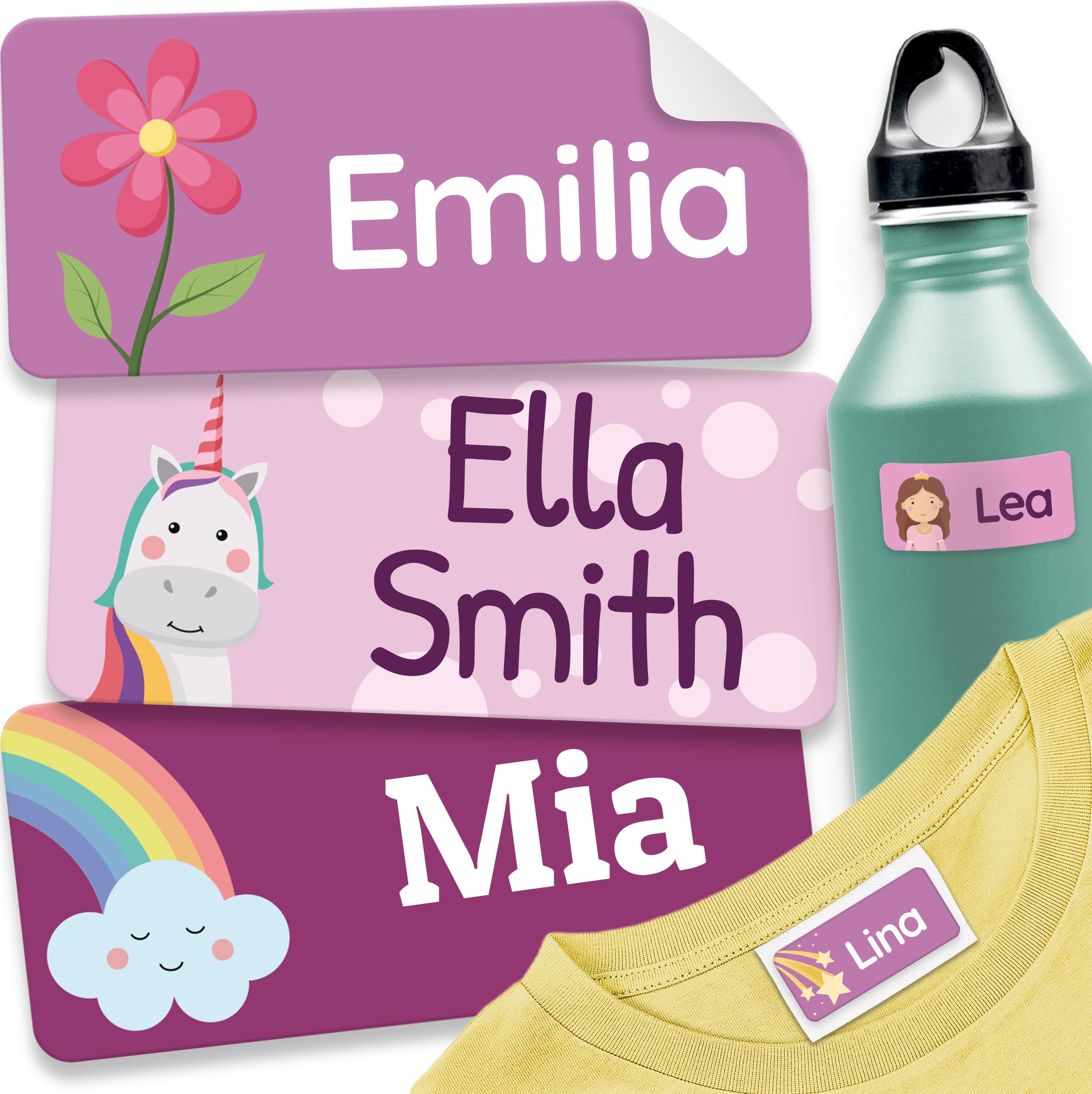 60 Stick on Name Labels for Clothes Kids - Personalised Name Tags for Clothes, School and Nursery - Waterproof and No-Iron Name Stickers for Kids