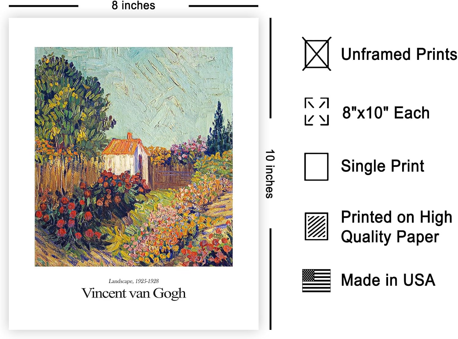 Poster Master Vintage Van Gogh Poster - Retro Landscape Print - Impressionism Art - Flower Garden Art - Gift for Men & Women - Classic Decor for Bedroom, Living Room or Dorm - 8x10 UNFRAMED Wall Art