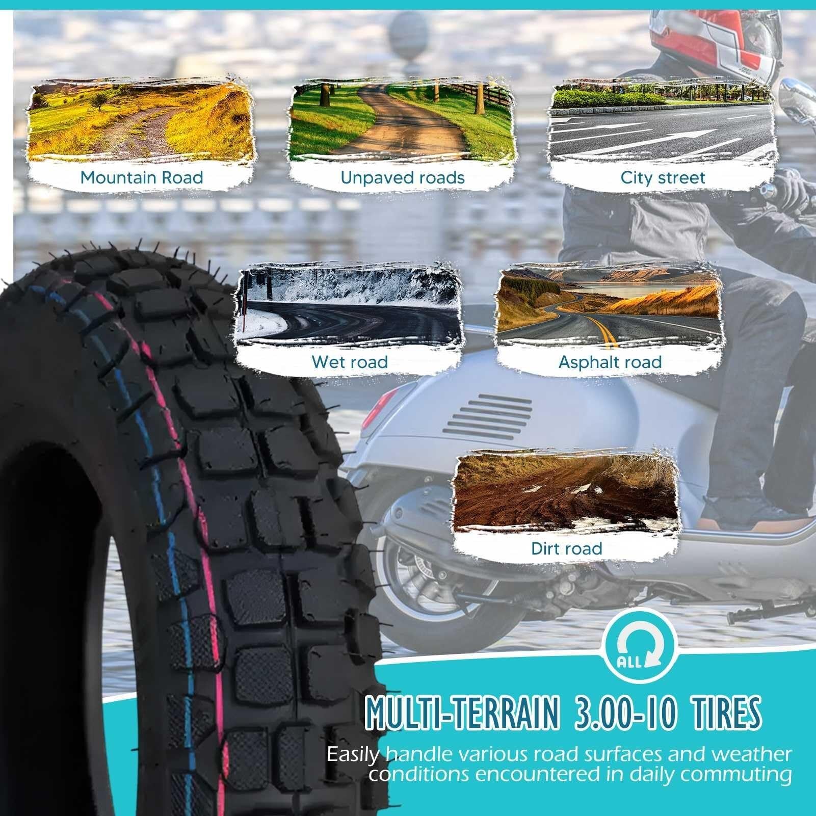 3.00/10 Opona Bez Wewnętrznej Rurki Off-Road z 3.00-10 4PR Wysoka Przyczepność Śnieg 3.00 10 Odporna na Zużycie Wydajność dla Roweru Elektrycznego(2pc)