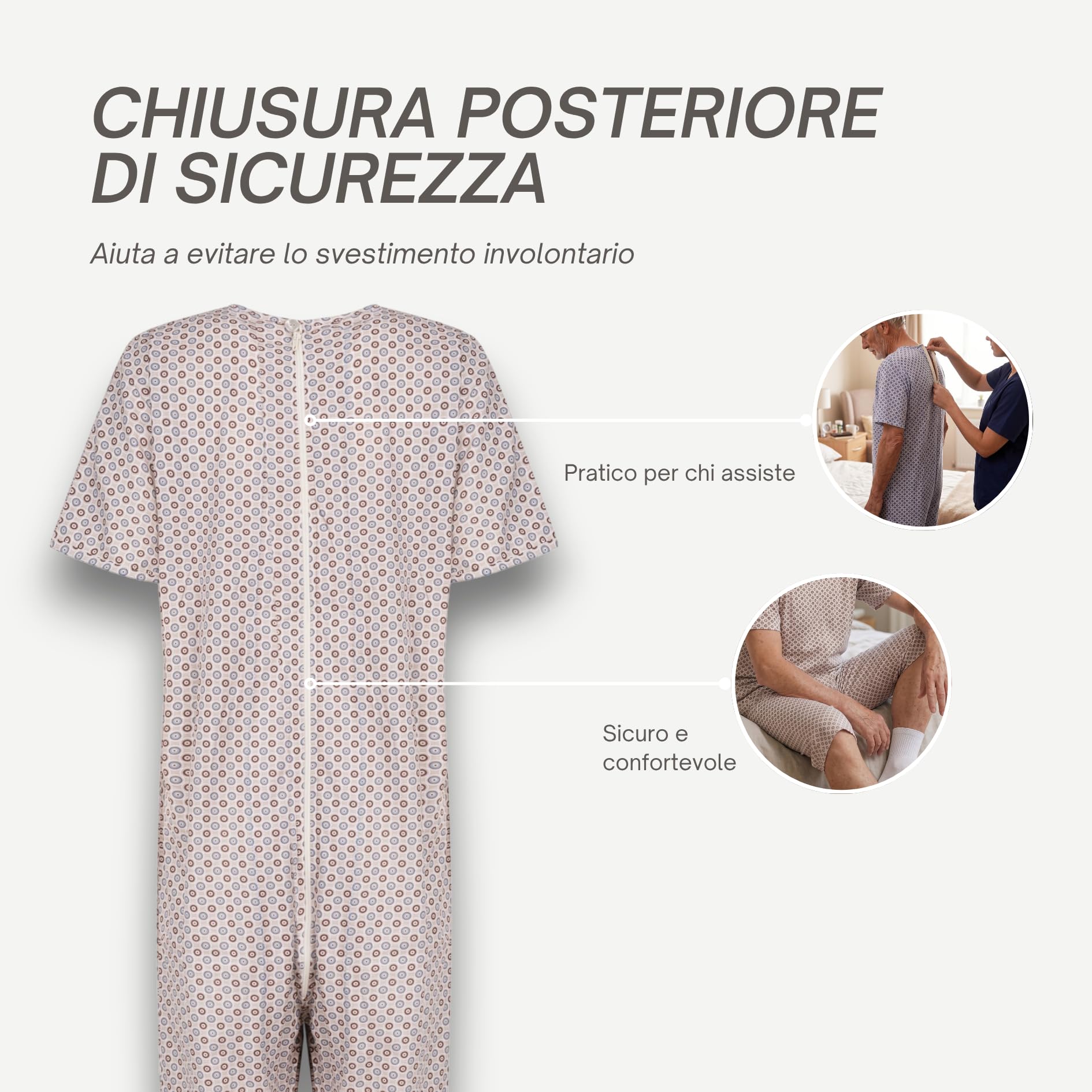 Pyjama intégral médical été unisexe – Grenouillère adulte coton 100% à manches et jambes courtes – Pyjama dos zip seniors – Vêtements gériatriques Made in Italy