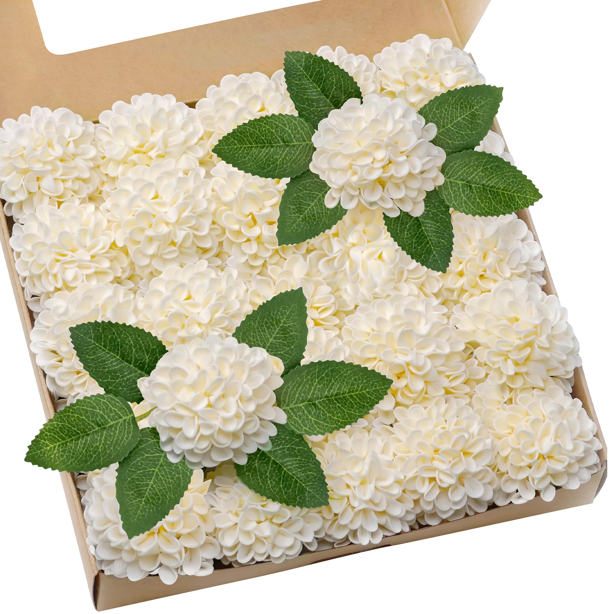 Artificial Dahlia Flowers 25pcs Real Looking Cream Artificial Rose with Stems for DIY Wedding Bouquets Centerpieces Arrangements Bridal Shower Party Home Decorations — image 1