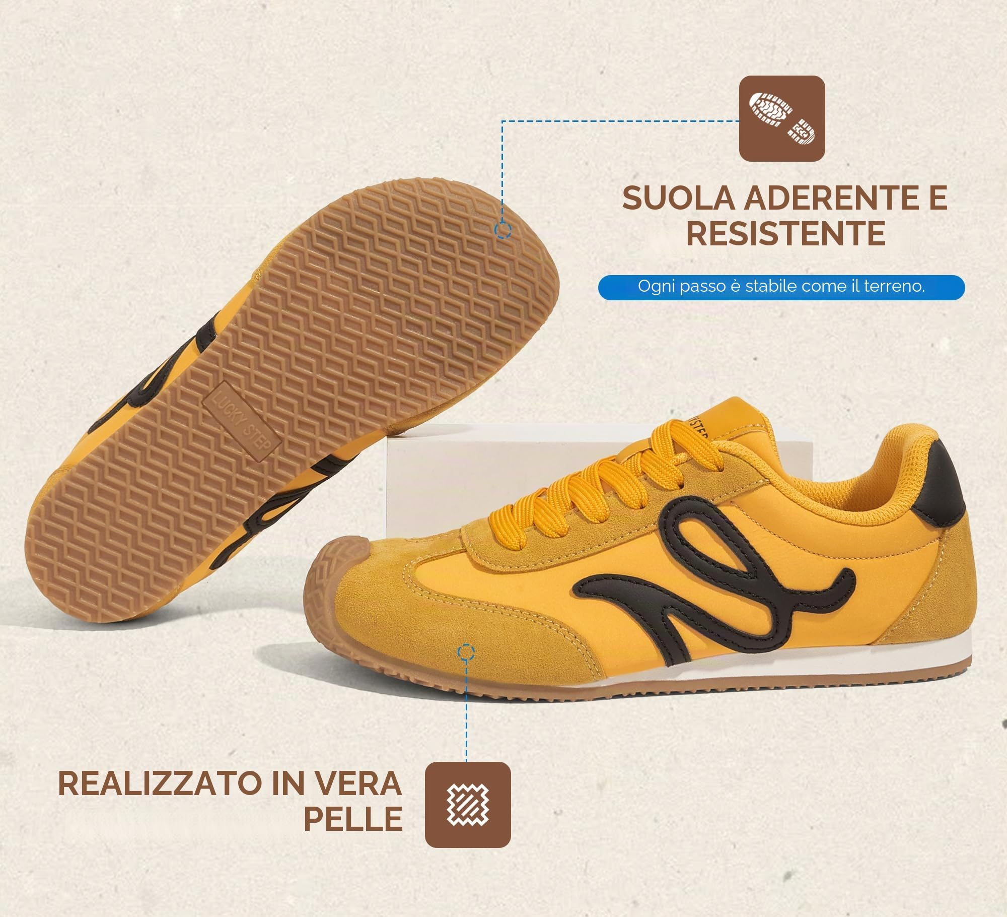 LUCKY STEP Scarpe da Tennis Retro per Donna – Sneaker Classiche Casual in Pelle Genuina con Suola Sottile e Leggera, Eleganti e comode