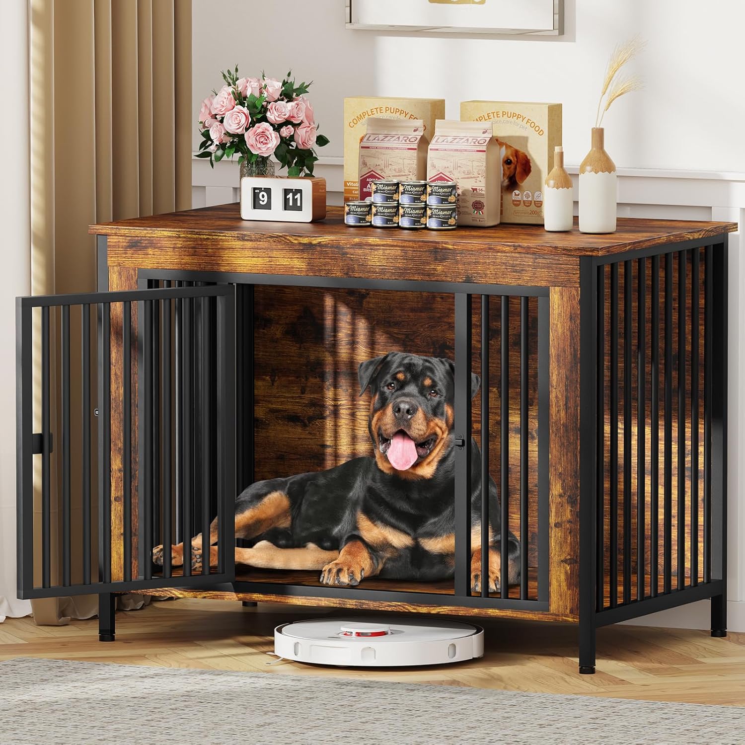 EasyCom Dog Crate Furniture for 1 or 2 Dogs, Heavy Duty Single/Double Dog Crates for Small/Medium/Large Dogs, Dog Kennel Furniture Indoor as TV Stand, Extra Large Size 47.24" L(65-92 Pounds), Brown