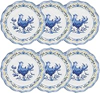 Vista 1 de UP ware Blue Rooster - Juego de platos de ensalada de melamina con borde de cuentas para risotto, pasta y ensalada, sin BPA, aptos