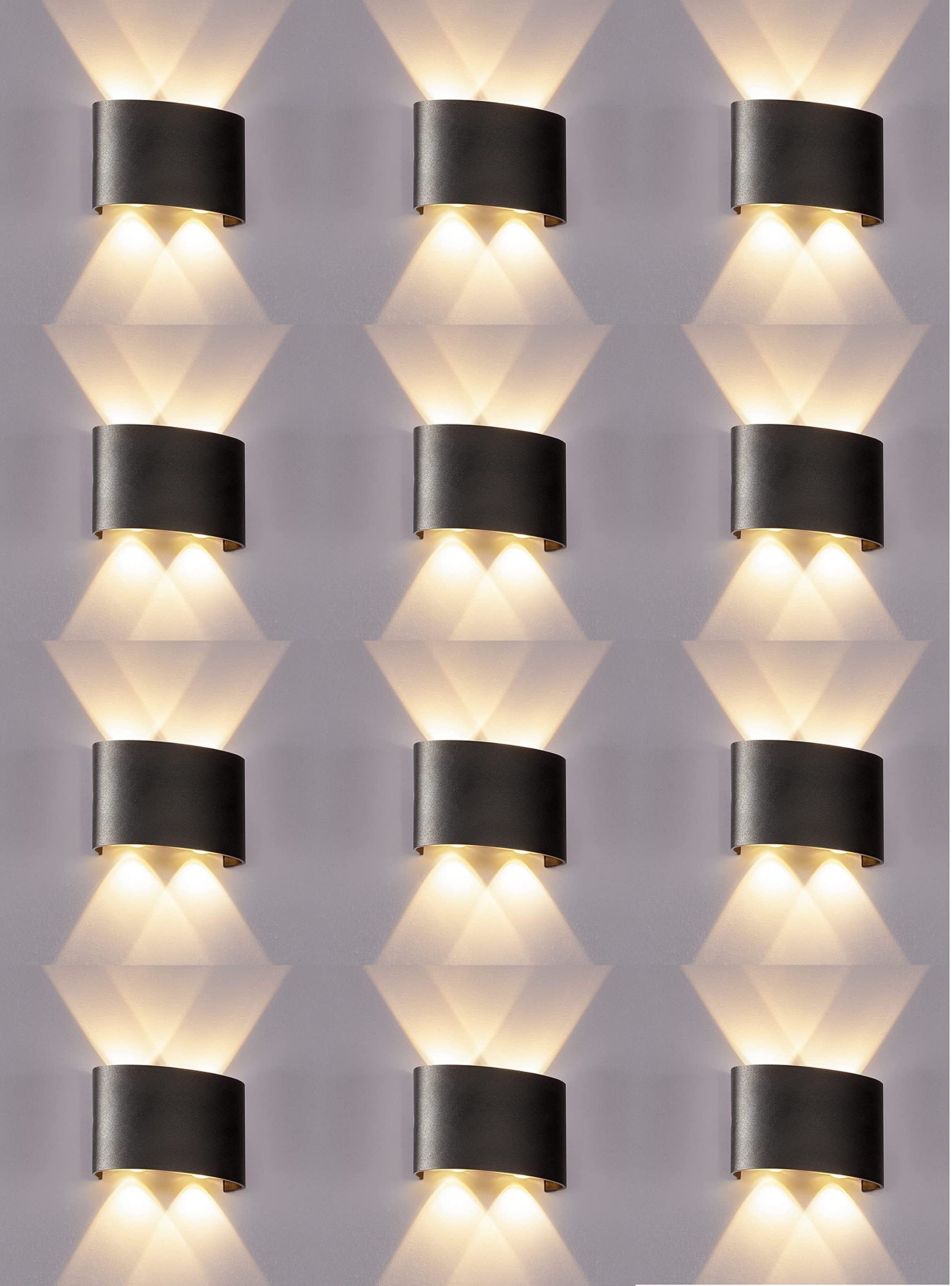 Desidiya Aluminium 8 Watts (Pack of 12) 4 Ray Oval Up-Down Outdoor Led Outdoor Waterproof Ip65 Exterior Wall Step Light Fixture Waterproof Lamp (Warm White, Black Body)