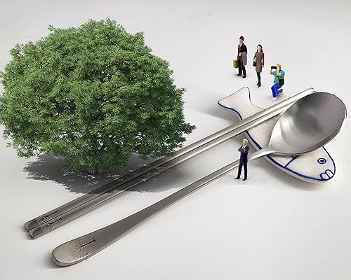 Miniatura 3 de BALWOO 5 juegos Hecho en Corea Juego de palillos de cuchara de arroz pegajosa coreana chapado en titanio dorado 304 vajilla de acero inoxidable 304