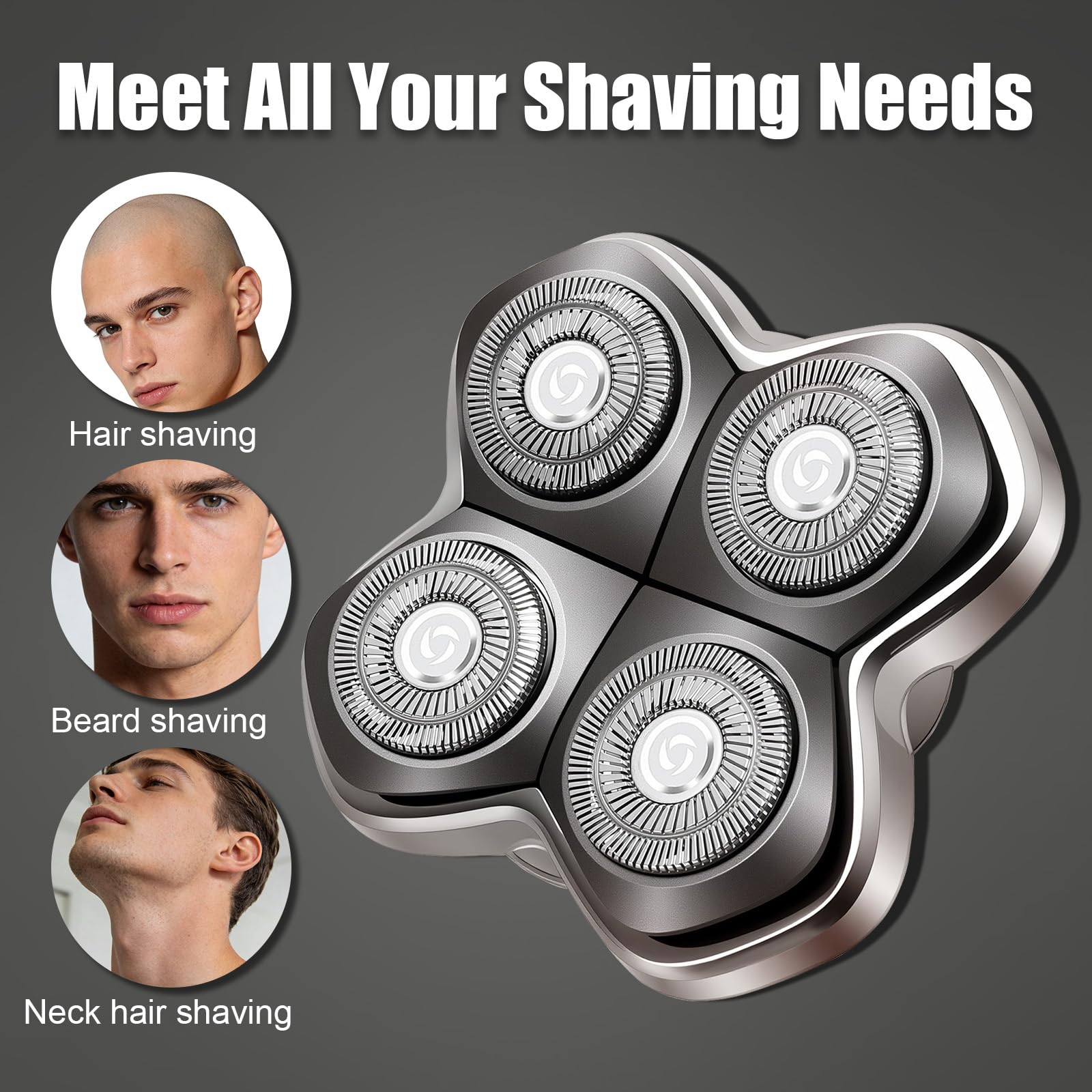 Pro 4 Ersatzklingen kompatibel mit Pitbull Skull Shaver,Butterfly Kiss PRO & Palm Shavers,Ersatzkopf für Glatzen Rasierer Herren,Wasserdicht Flexibler für Rasierkopf Nass-Trockengebrauch(2 Stück)