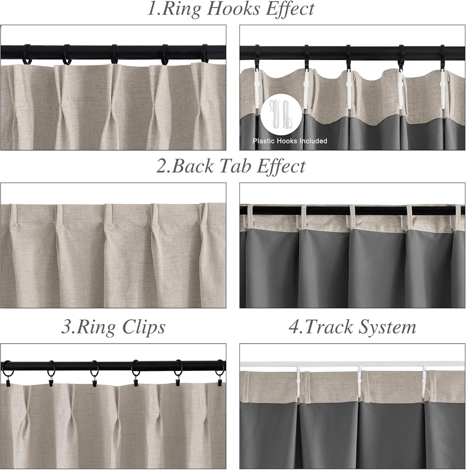 StangH Bundle100% Blackout Roman Shades & 100% Blackout Pinch Pleated Linen Curtains