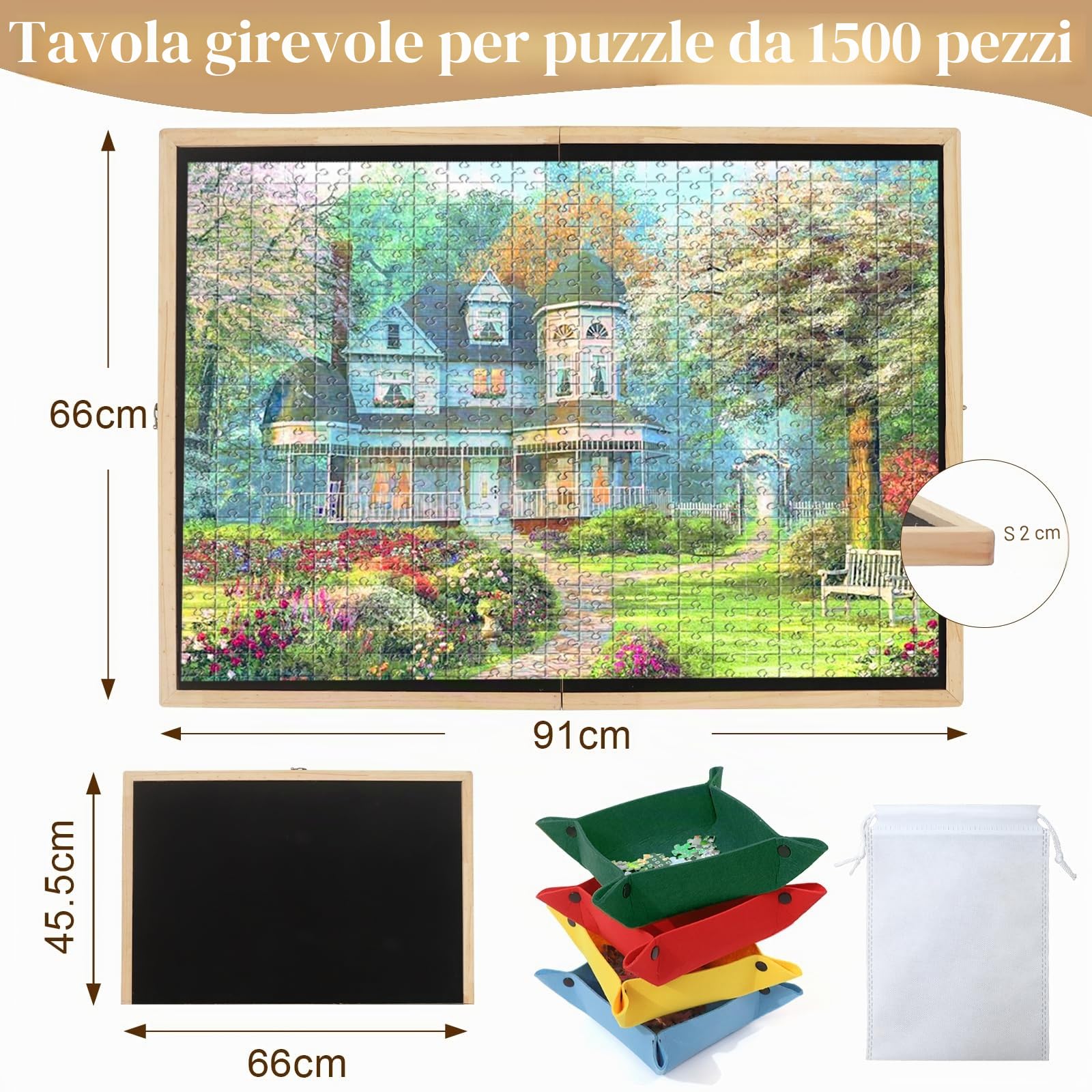 Wdmiya Tavolo per Puzzle Pieghevole da 1500 Pezzi, Tavola Puzzle Rotante a 360° con 4 Contenitori, Tavolo Puzzles Inclinabile in Legno per Adulti,Tavolos Puzzles Girevole, Facile da Riporre