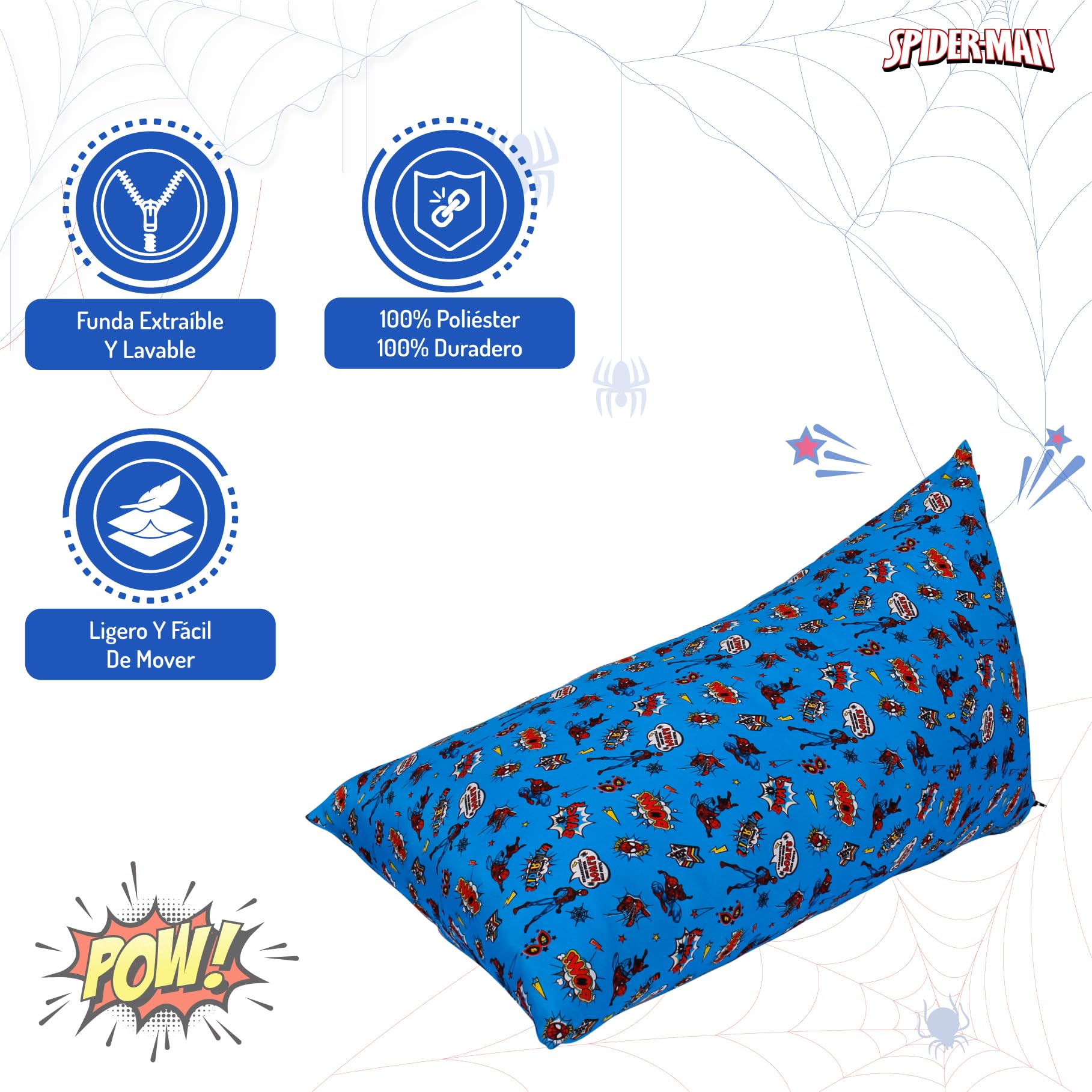 Loft 25 Puff Pirámide para Interior, Silla Puff para niños 70 x 109 x 65 cm, Bean Bag de Sala de Estar, Sofa Gaming, Sofa Puff Salon Moderno, Puff con Relleno Incluido (Spider-Man)