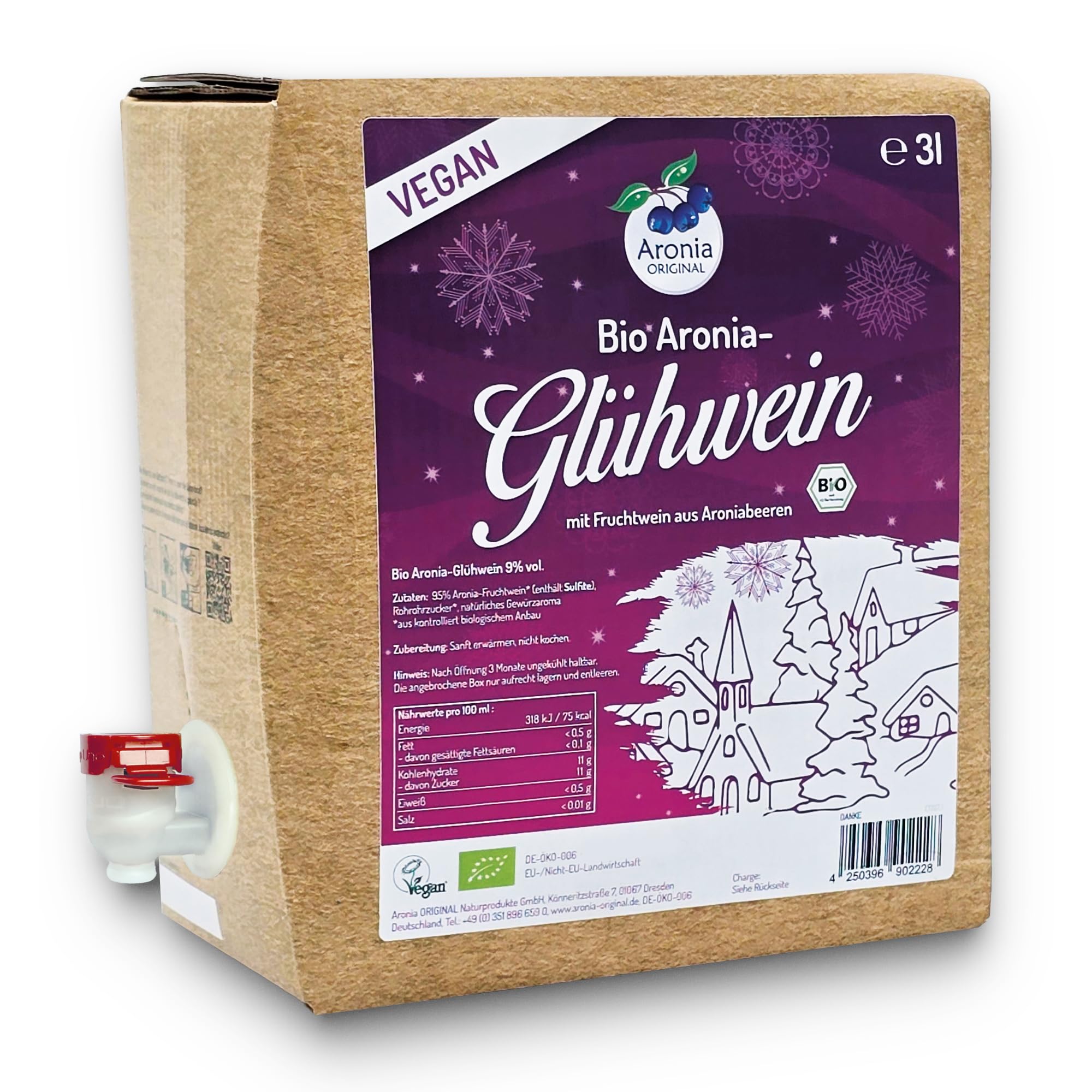 Bio Aronia Glühwein 3 Liter - mit Fruchtwein aus Aroniabeeren (Packung mit 6)
