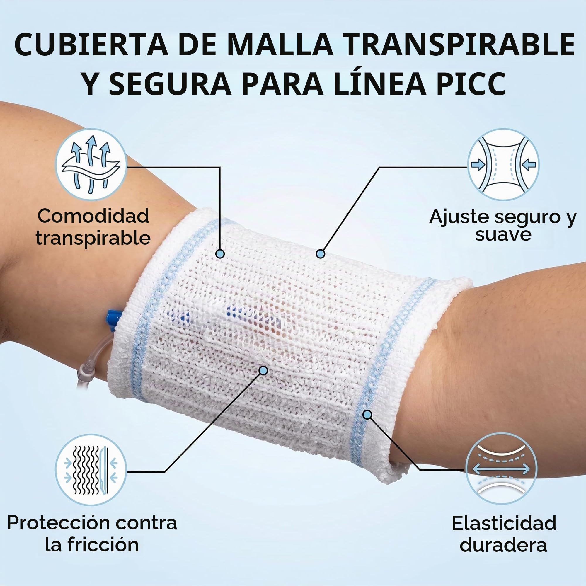 Cubierta PICC, Transpirable y Elástica Cubierta de Malla para Línea de Catéter, Vendaje Protector para Brazo Superior for Pacientes Hospitalarios y Cuidado Domiciliario