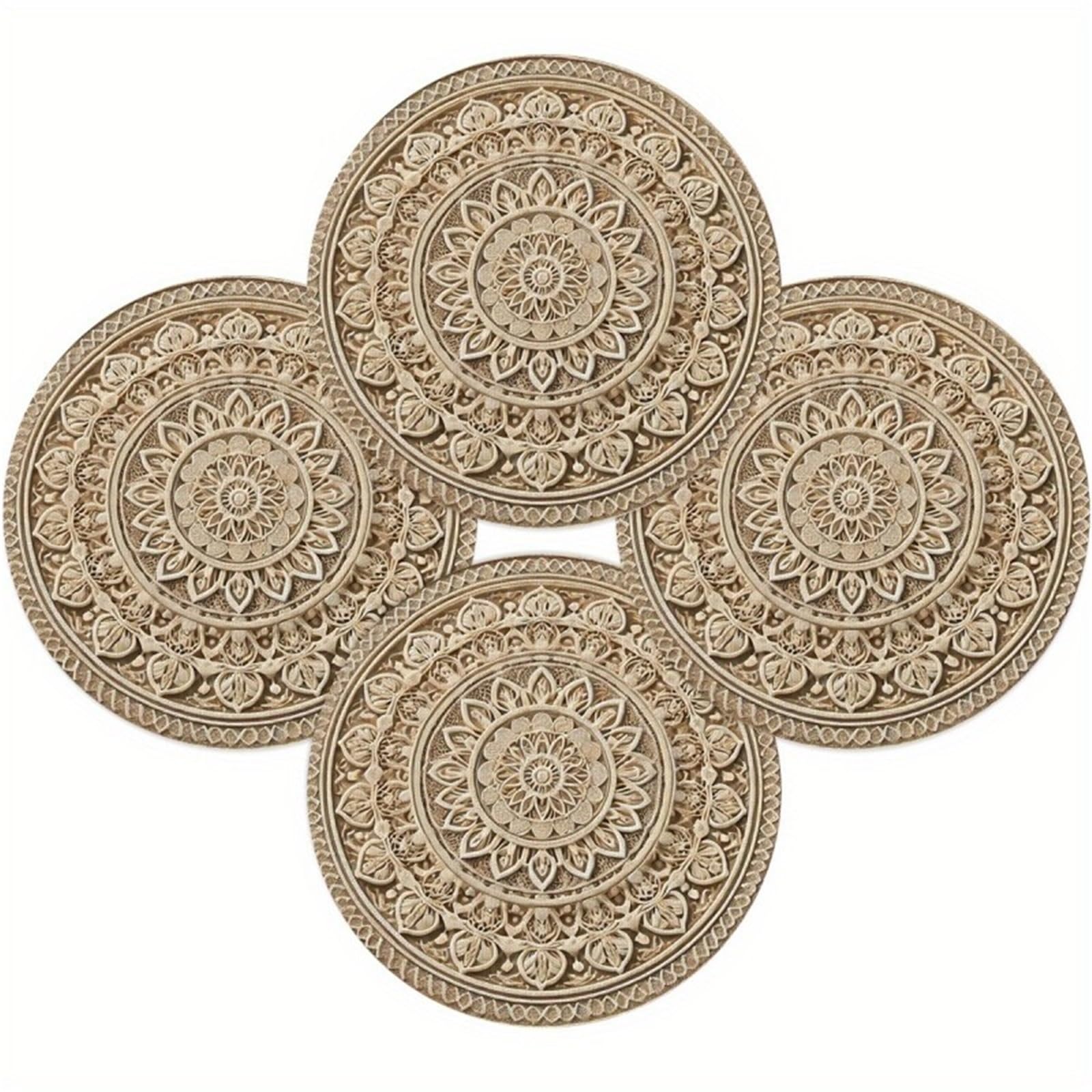 Napperons Ronds adaptés à la Table à Manger, Tapis Marron Clair et Blanc, lavables à la Main, élégants, 38CM, 4 pièces