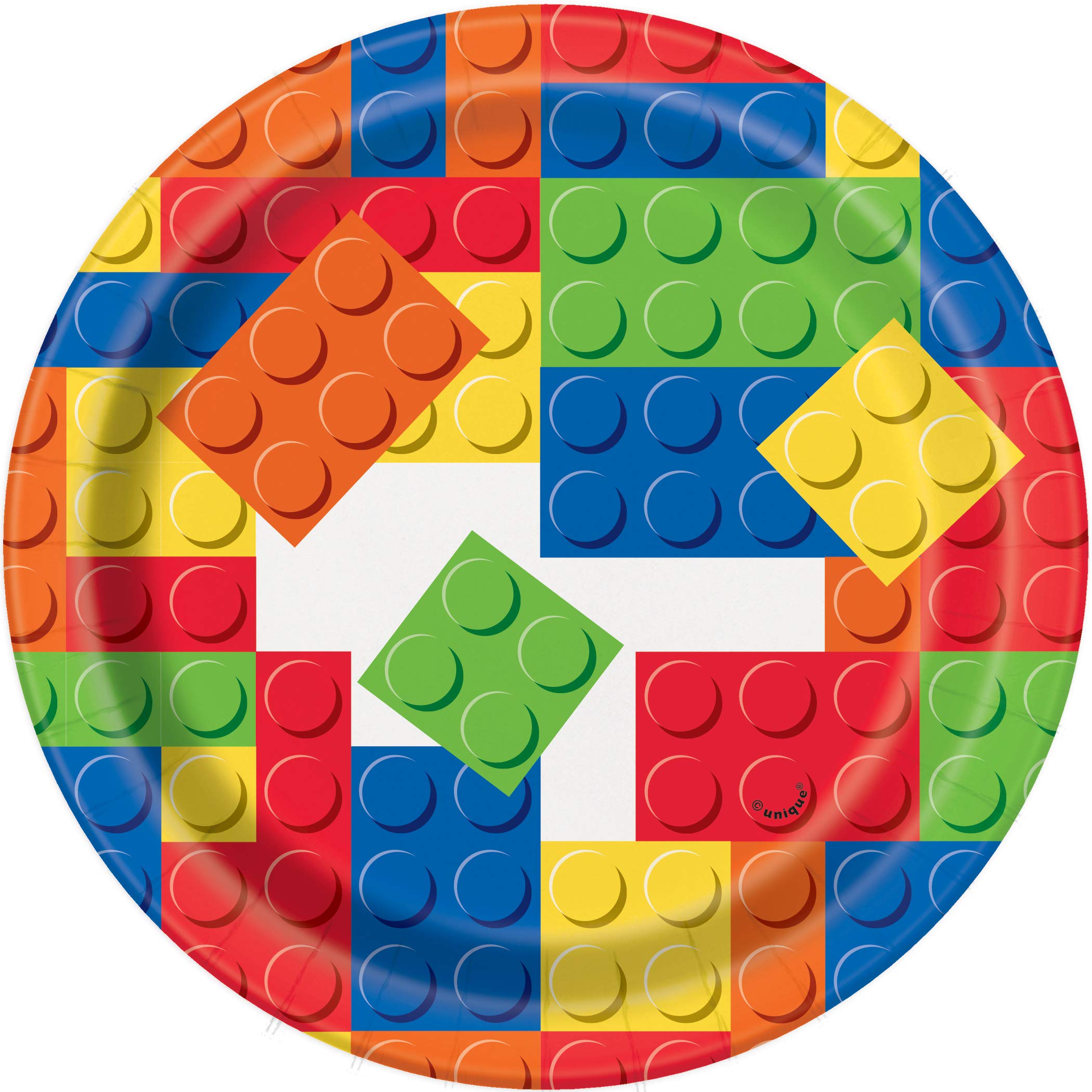 Unique 58234EU - Eco-Friendly Paper Plates - 18 cm - Building Blocks Birthday Party - 8 Count (Pack of 1)