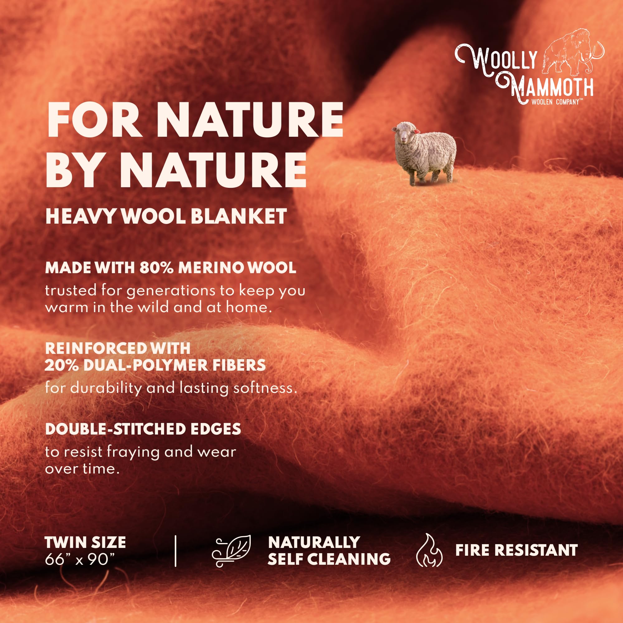 Woolly Mammoth Woolen Co. - Manta de lana merino extra grande para campamento, equipo perfecto para exteriores, rollo de cama para Bushcraft, campamento, senderismo, supervivencia o manta en la cabina (naranja) 2