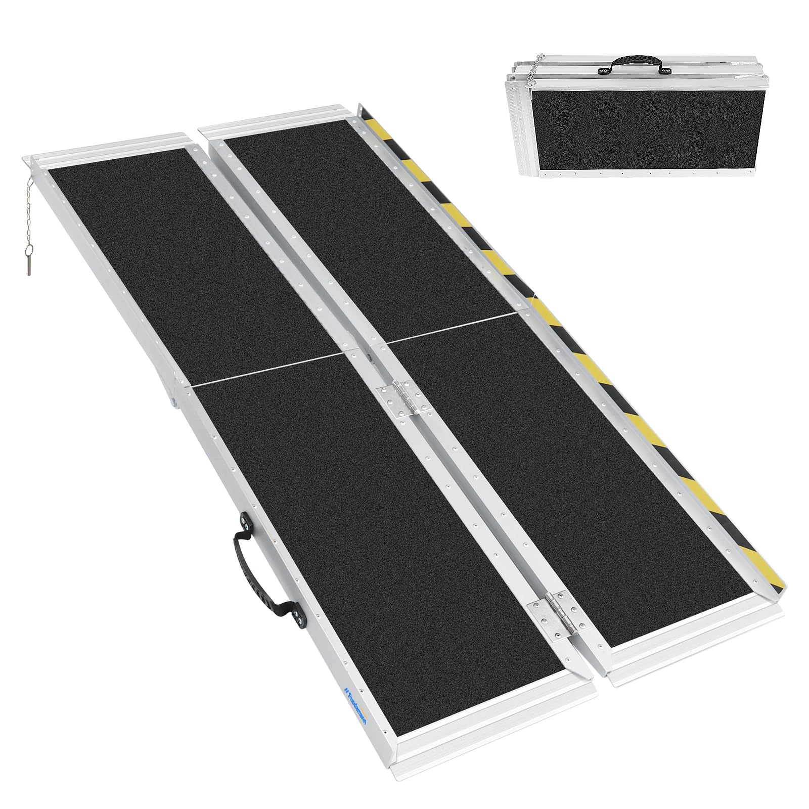 Ruedamann Wheelchair Ramp, 5'L Non-Slip Threshold Ramp, 600 LBS Capacity, Portable Aluminum Folding Threshold Ramp, Wider Design, for Home, Wheelchairs, Steps, Stairs, Doorways, Curbs