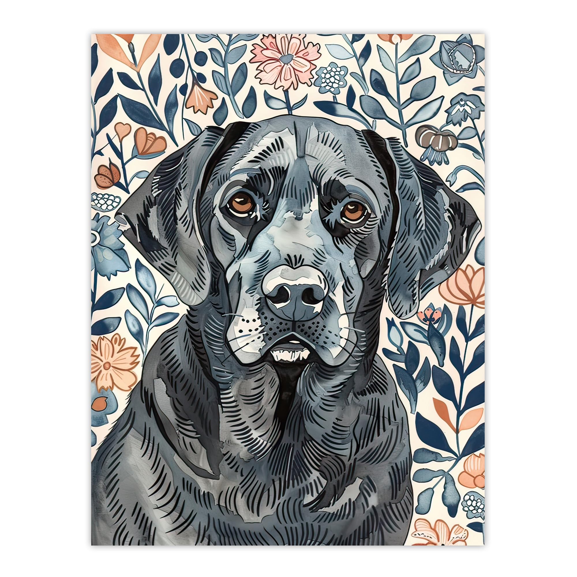 Labrador Retriever Floral Watercolour Wall Art Print - Artery8 - W24 inch x H32 inch