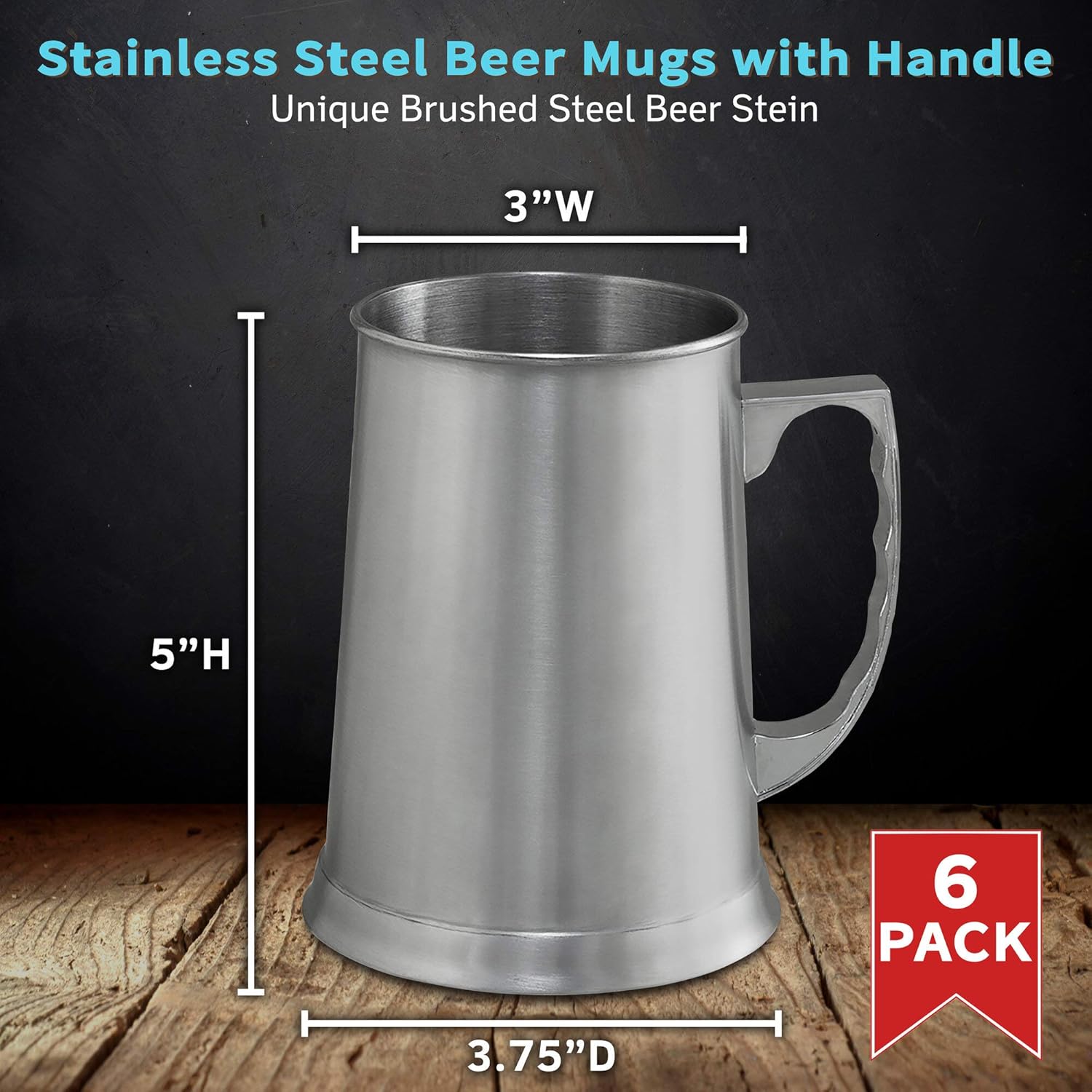 DISCOUNT PROMOS Stainless Steel Beer Stein Mug 13.5 oz. Set of 6, Bulk Pack - Great for Restaurant, Brewery, Pub - Silver - Image 5