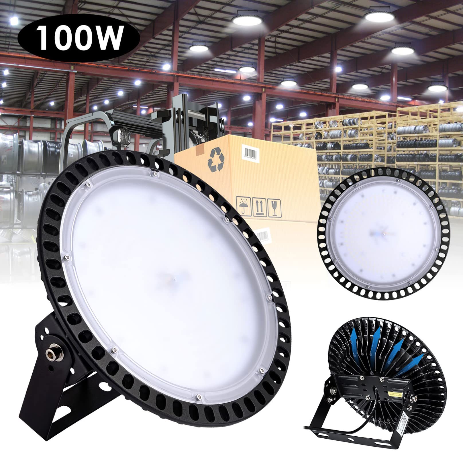 100W UFO LED High Bay Lights 8000Lm Super Bright Warehouse Lighting 110V 6500K Cold White Commercial Bay Light — view 2