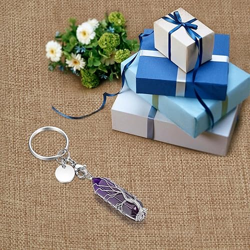 Miniatura 6 de GEHECRST Llavero de cristal envuelto en alambre con piedra curativa del árbol de la vida, llavero de piedras preciosas para regalo de mujer
