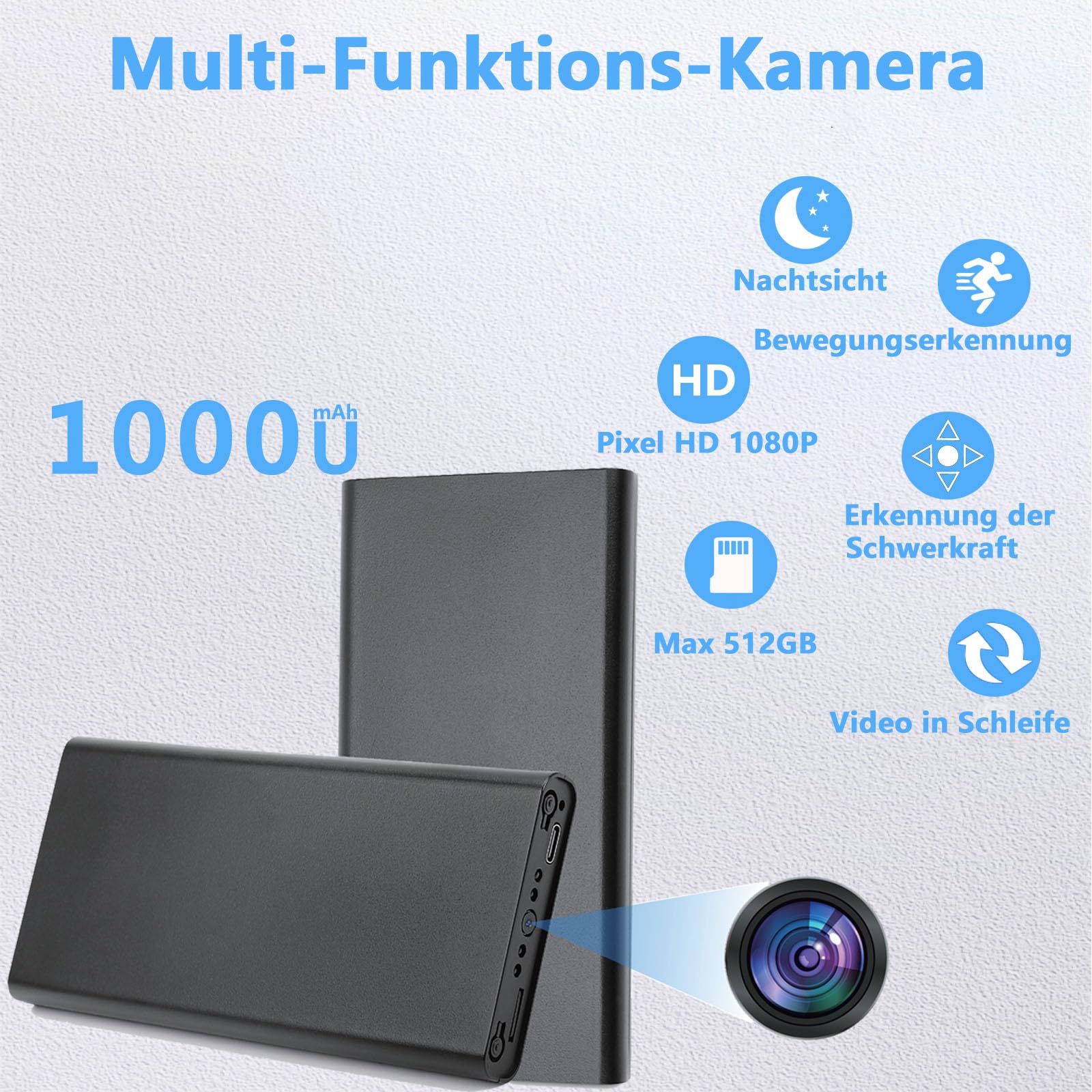 Mini-Kamera, tragbare Kamera, HD 1080P-Indoor-/Outdoor-Überwachungskamera, 55 Stunden Aufnahmezeit, Bewegungsdetektion, geeignet für Sicherheitsüberwachung von Haushalt und Büro, ohne WLAN