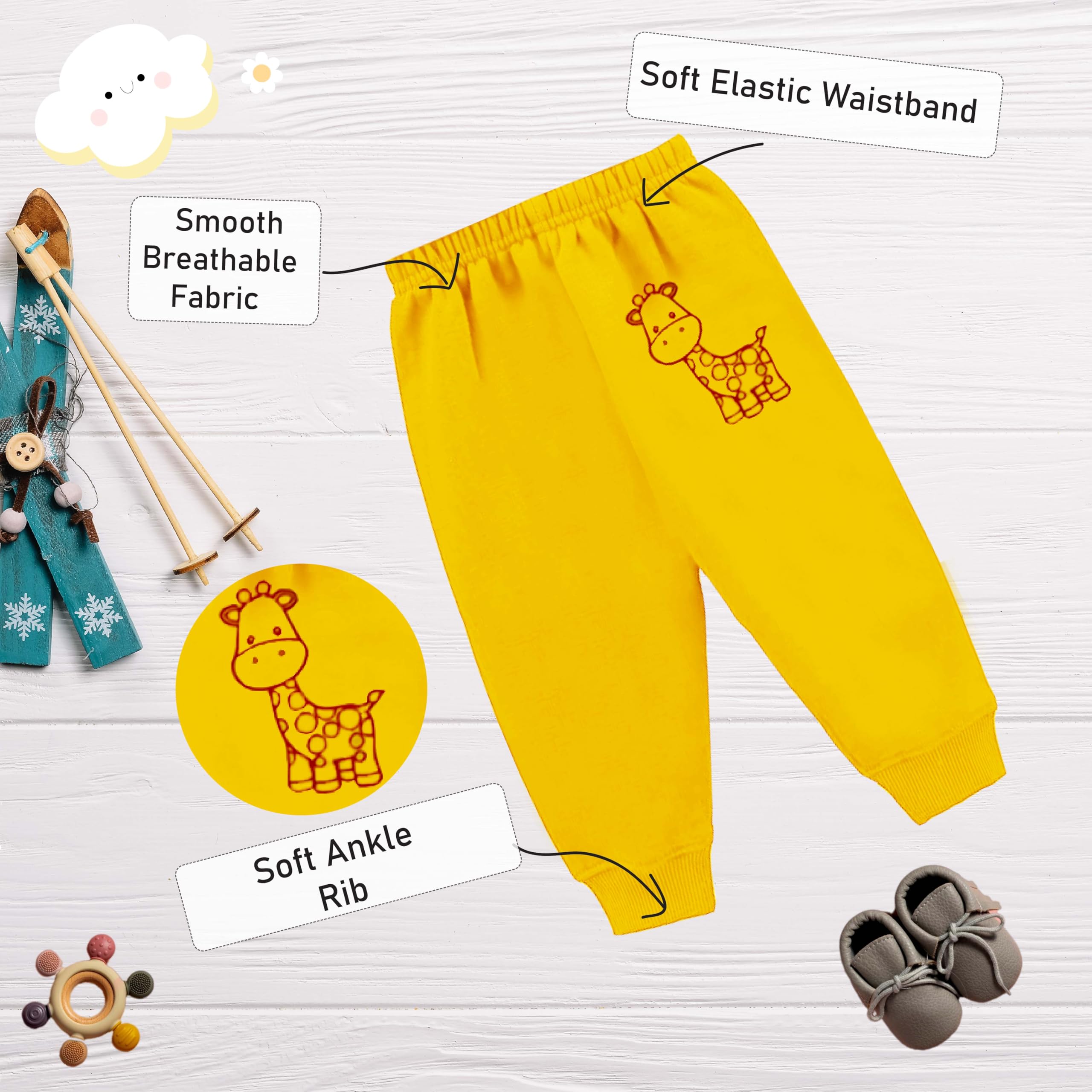 Chirsh Baby Boys & Girls Pyjamas Regular Fit Cotton Animal Printed Full Pants | Kids Pyjama | Track Pants | Infants Lower | Toddlers Joggers (Pack Of 5) 2 Years-3 Years 3