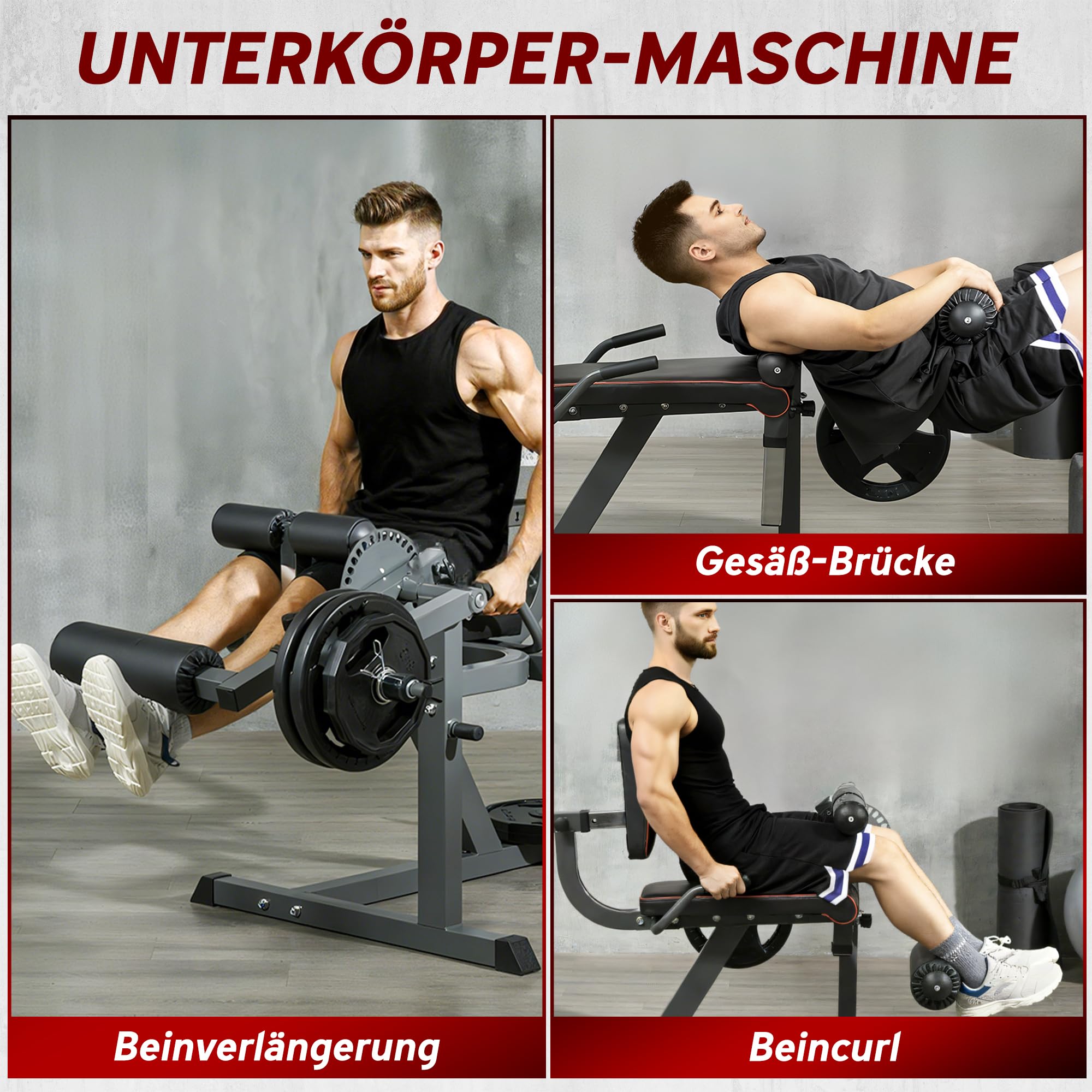SPORTNOW Beinstrecker, Verstellbar Beinbeuger mit Plattenbeladung, Beintrainer Heimtrainer für Bein- und Oberschenkel-Training, Fitnessgerät für Zuhause Home Gym