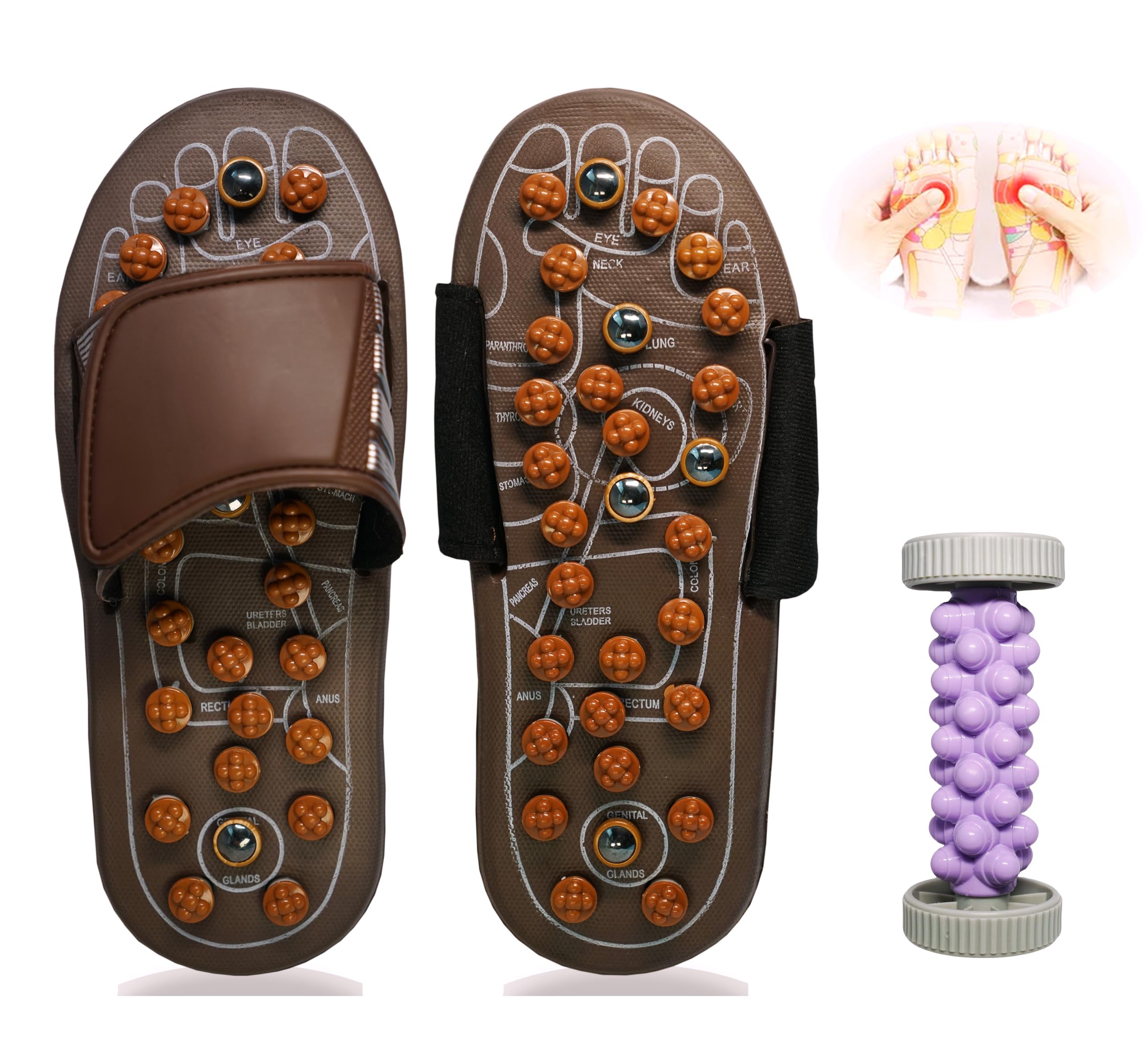 Gcoujrl Acupressure Sandals,Acupressure Foot Massager with Anti-Slip Sole,Plantar Fasciitis Relief with Imitate Person Rotation Finger Pressure (Brown