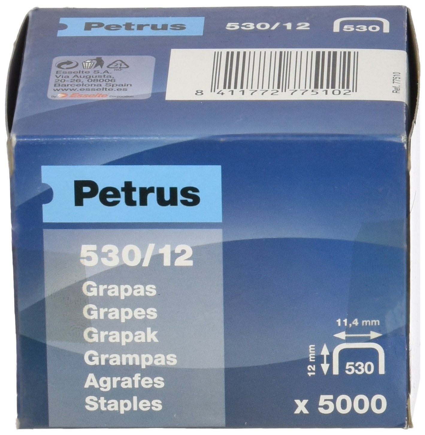 PETRUS 77510 - Caja 5000 ud. grapas cobreadas modelo 530/12 mm