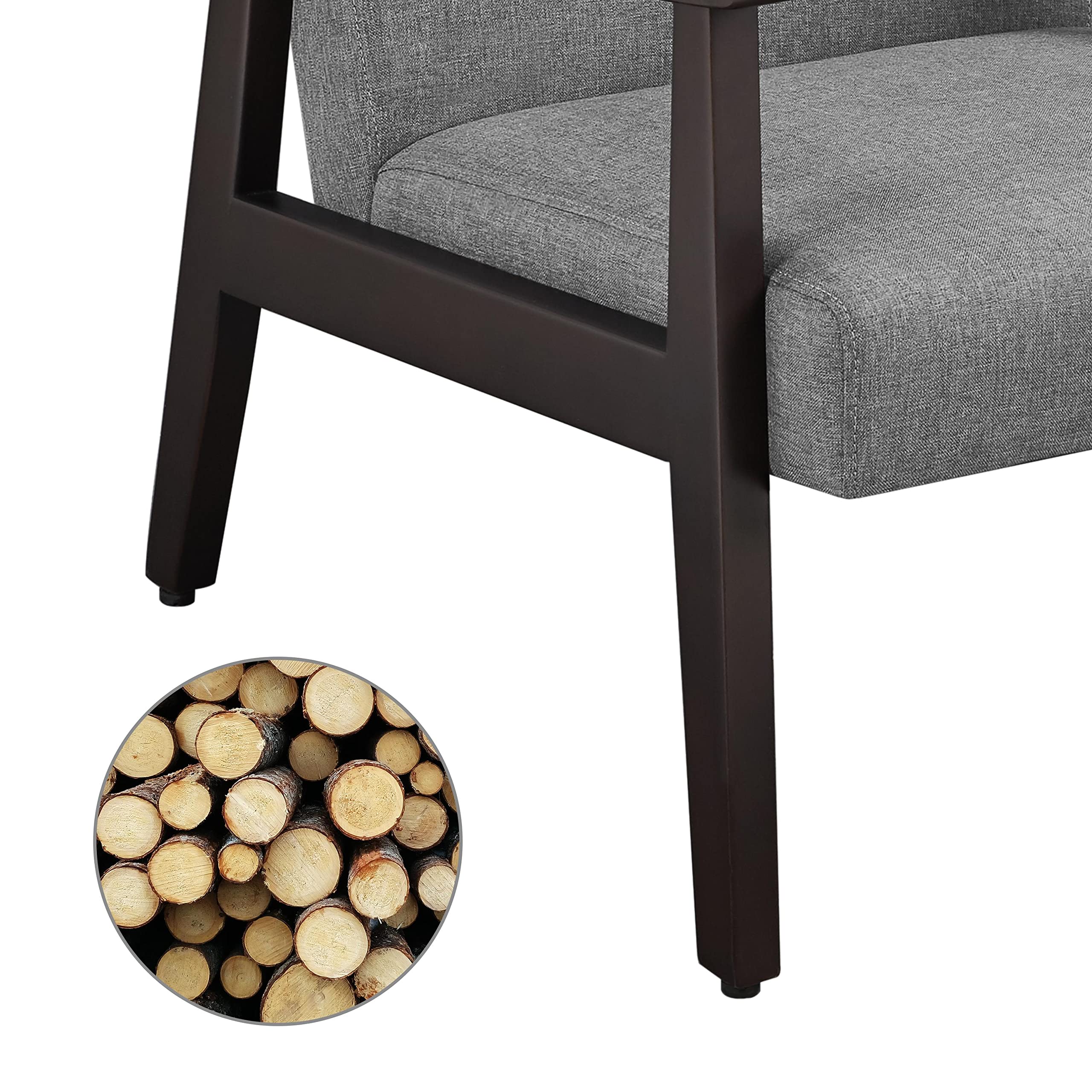 Fauteuil Design Milieu Du Siècle Abician - Gris Foncé, Toile De Lin, Bois D'hévéa - Charge Max 136 Kg, Dimensions 62x69.5x74.5 Cm