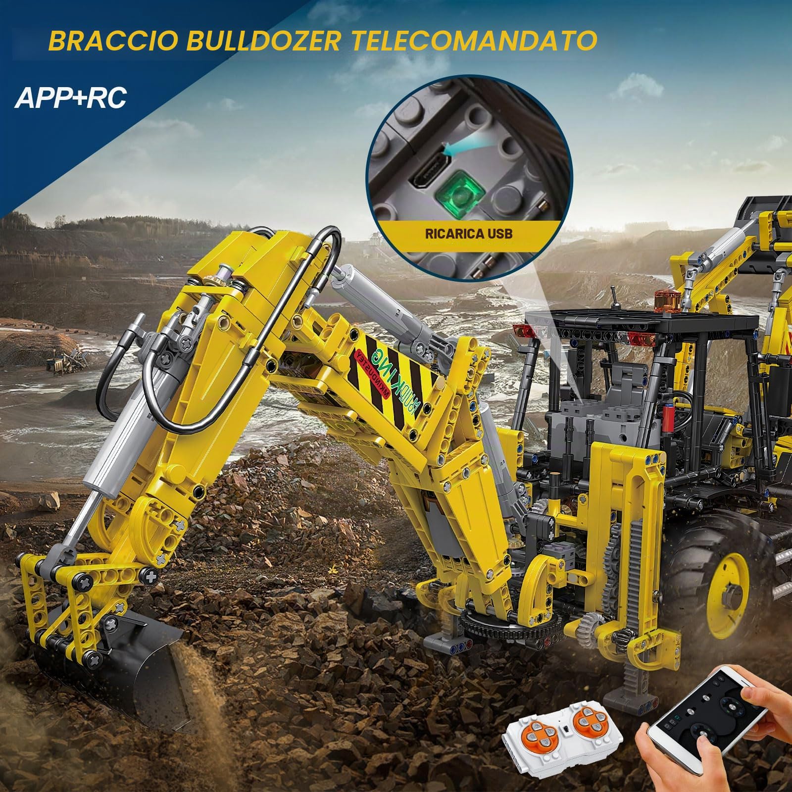 Mould King 17036 - Kit di costruzione per modellino di bulldozer a doppia testa, 2239 pezzi, 2239 pezzi, kit di costruzione con telecomando da 2,4 G, per ragazzi
