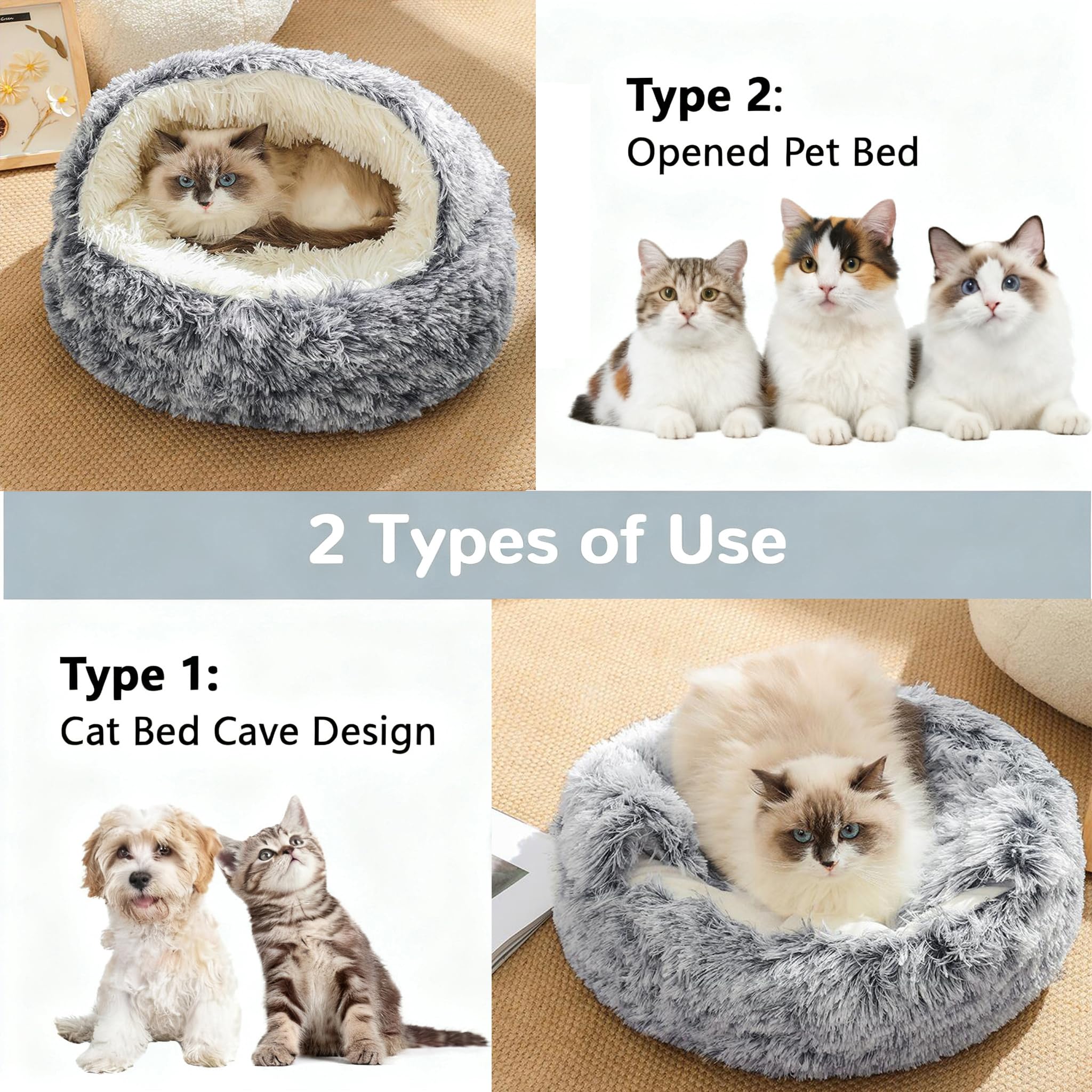65cm Ø Cama de Felpa Calmante para Gatos y Perros Cueva de Cama de Gato Cama de Perro CóModo Y CáLida en Forma de Concha Sofá de Mascota Antideslizante para Gato Y Perros Medianos Pequeños