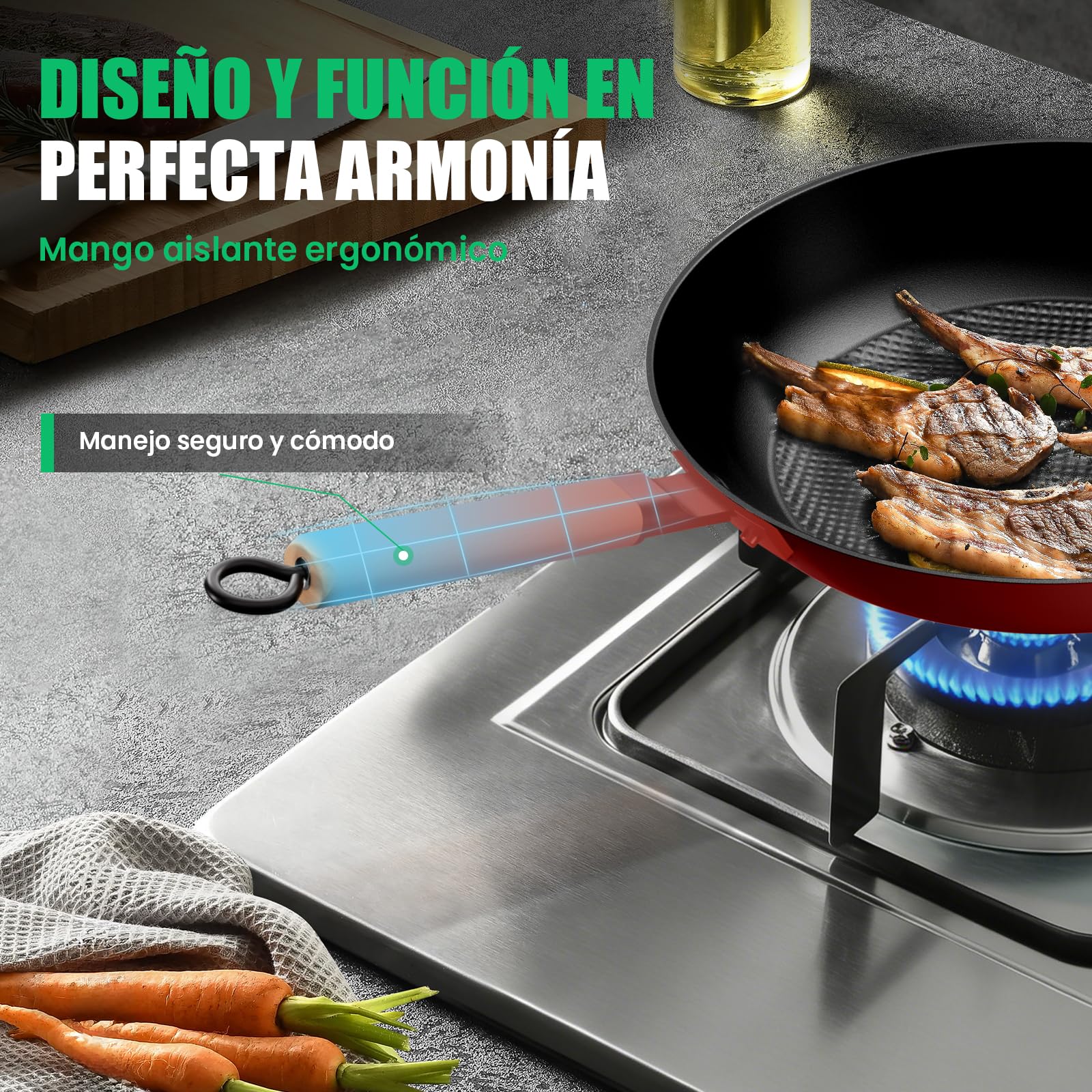 YUTANN Sartén de Hierro Fundido 20 cm Pre-sazonada Apta para Inducción y Horno, Antiadherente, Distribución Uniforme del Calor para Freír, Asar y Cocinar