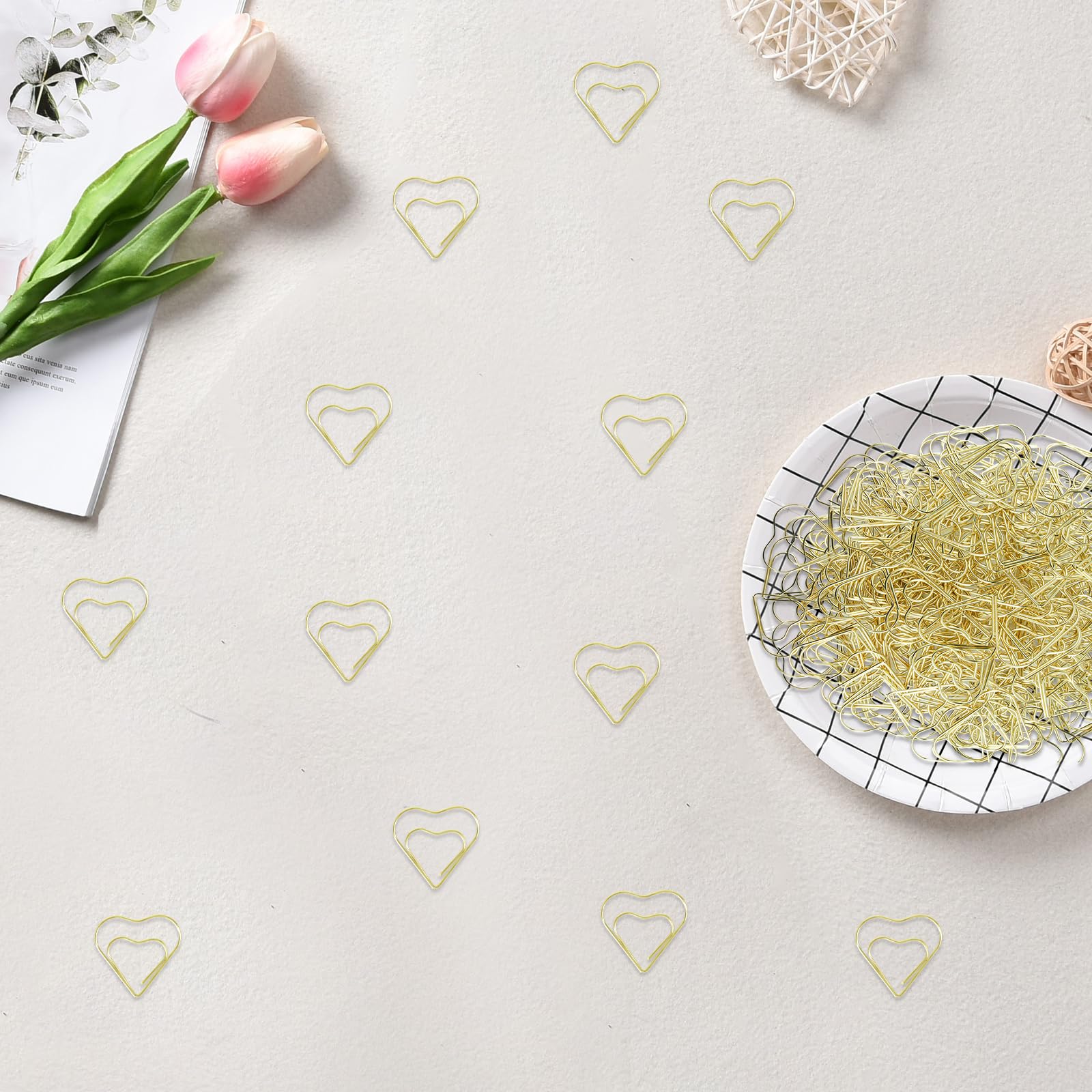 100 Graffette A Forma Di Cuore, Placcate Oro/Argento/Rosa, Scavate E Resistenti, Per Matrimoni, Segnalibri E Ufficio, Forniture Scolastiche - Foto 3